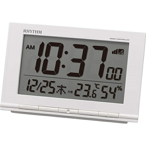 RHYTHM リズム クロック 電波目覚まし時計 見やすい 温湿度表示付 カレンダー付 六曜表示付 白 8RZ193SR03