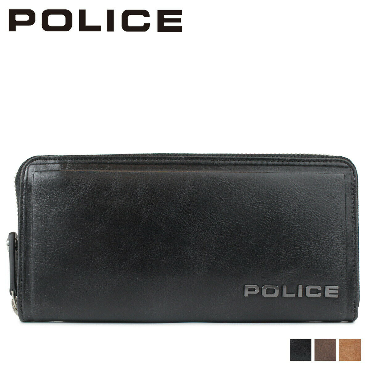 ポリス POLICE 財布 長財布 メンズ ラウンドファスナー レザー EDGE ROUND WALLET ブラック キャメル ダーク ブラウン 黒 PA-58002