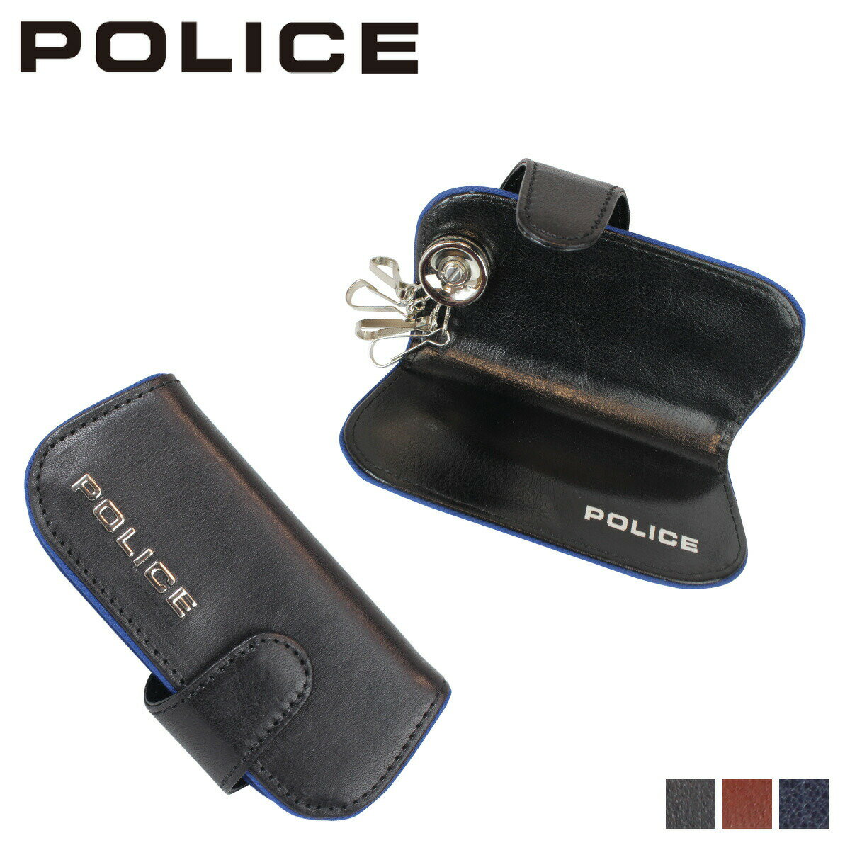 POLICE TERAIO KEY CASE ポリス キーケース キーホルダー メンズ 4連 レザー ブラック ネイビー ダーク ブラウン 黒 PA-58003