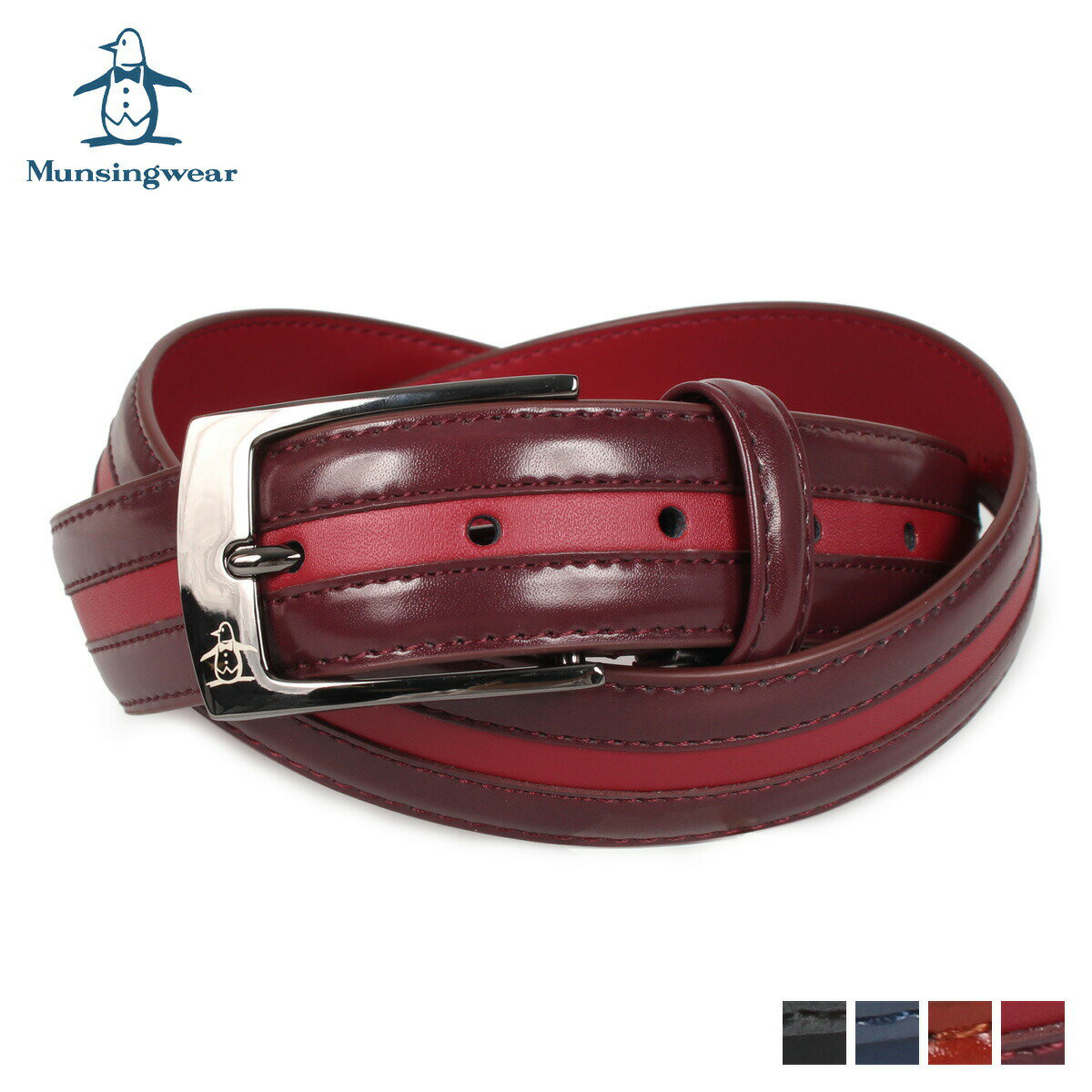 レザーベルト 【最大1000円OFFクーポン配布中】 Munsingwear LEATHER BELT マンシングウェア ベルト レザーベルト メンズ 本革 バックル ブラック ネイビー ワイン レッド ブラウン 黒 MU-105036