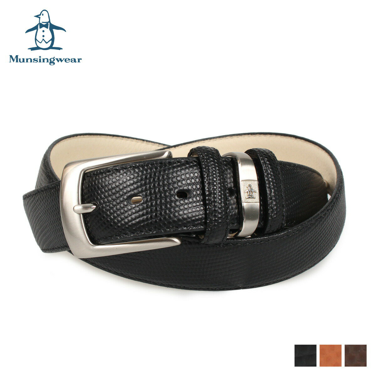 レザーベルト Munsingwear LEATHER BELT マンシングウェア ベルト レザーベルト メンズ 本革 バックル ブラック ブラウン チョコ 黒 MU-1520