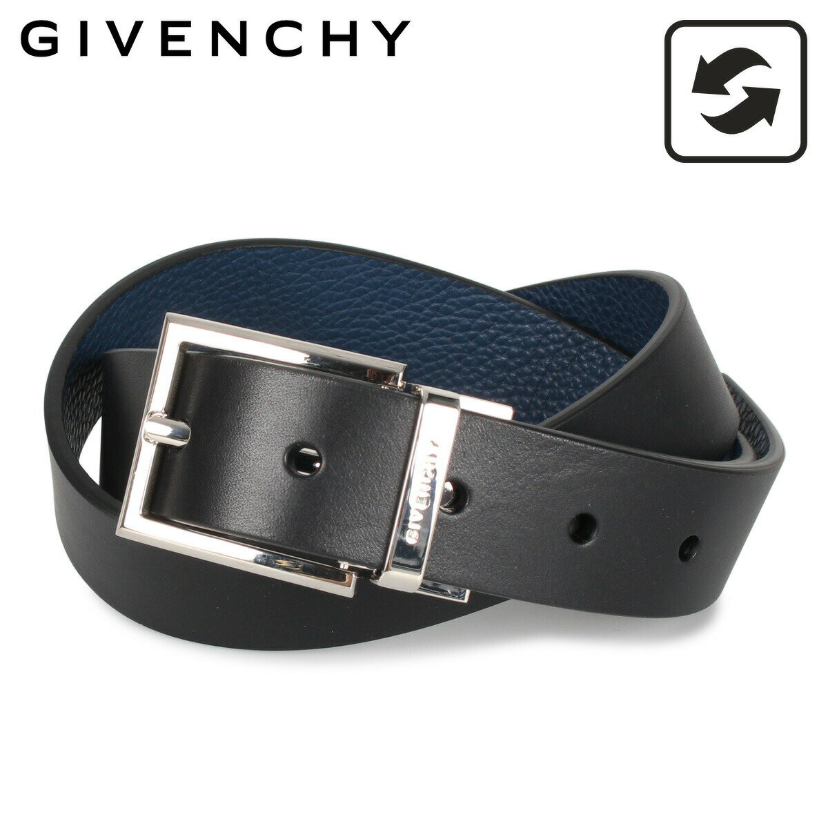 ジバンシー ベルト（メンズ） 【最大1000円OFFクーポン配布中】 GIVENCHY BK401K ジバンシー ベルト レザーベルト メンズ 本革 レザー リバーシブル ブラック ブルー 黒