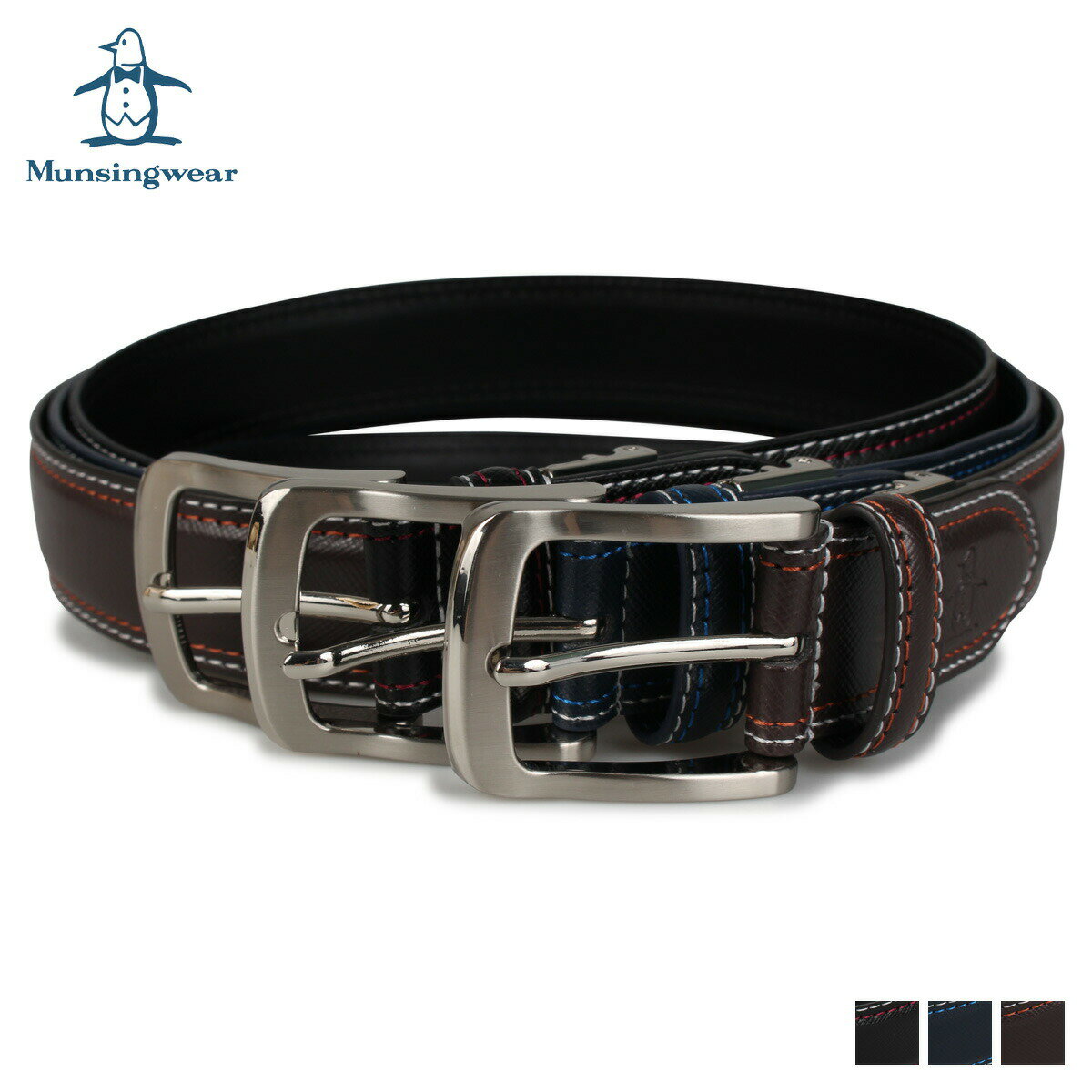 レザーベルト 【最大1000円OFFクーポン配布中】 Munsingwear LEATHER BELT マンシングウェア ベルト レザーベルト メンズ ブラック ネイビー ブラウン 黒 MU-105026