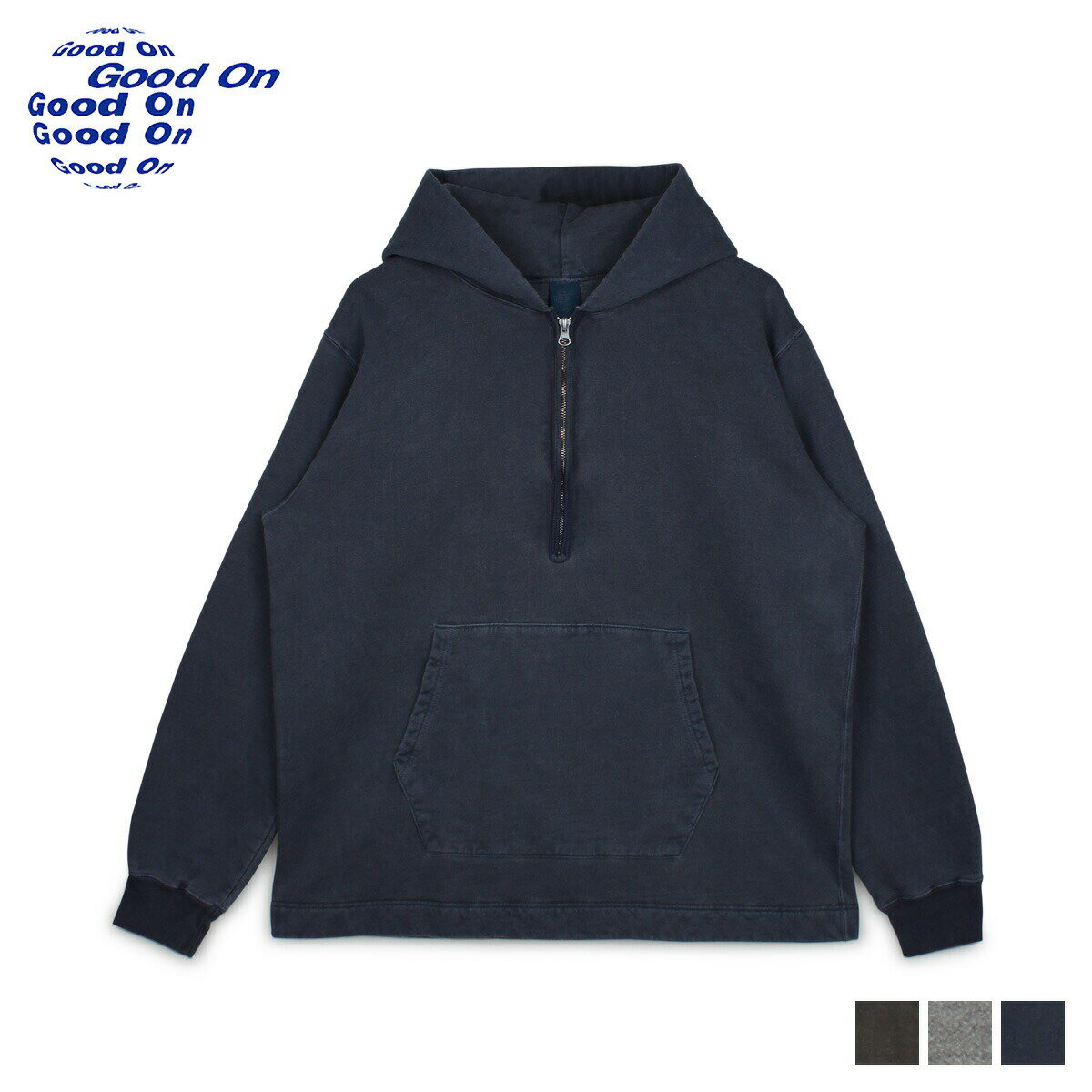 Good On ROUGH1/2ZIP POHOOD グッドオン パーカー ハーフジップ プルオーバー メンズ レディース 無地 ブラック グレー ネイビー 黒 GOBW1610