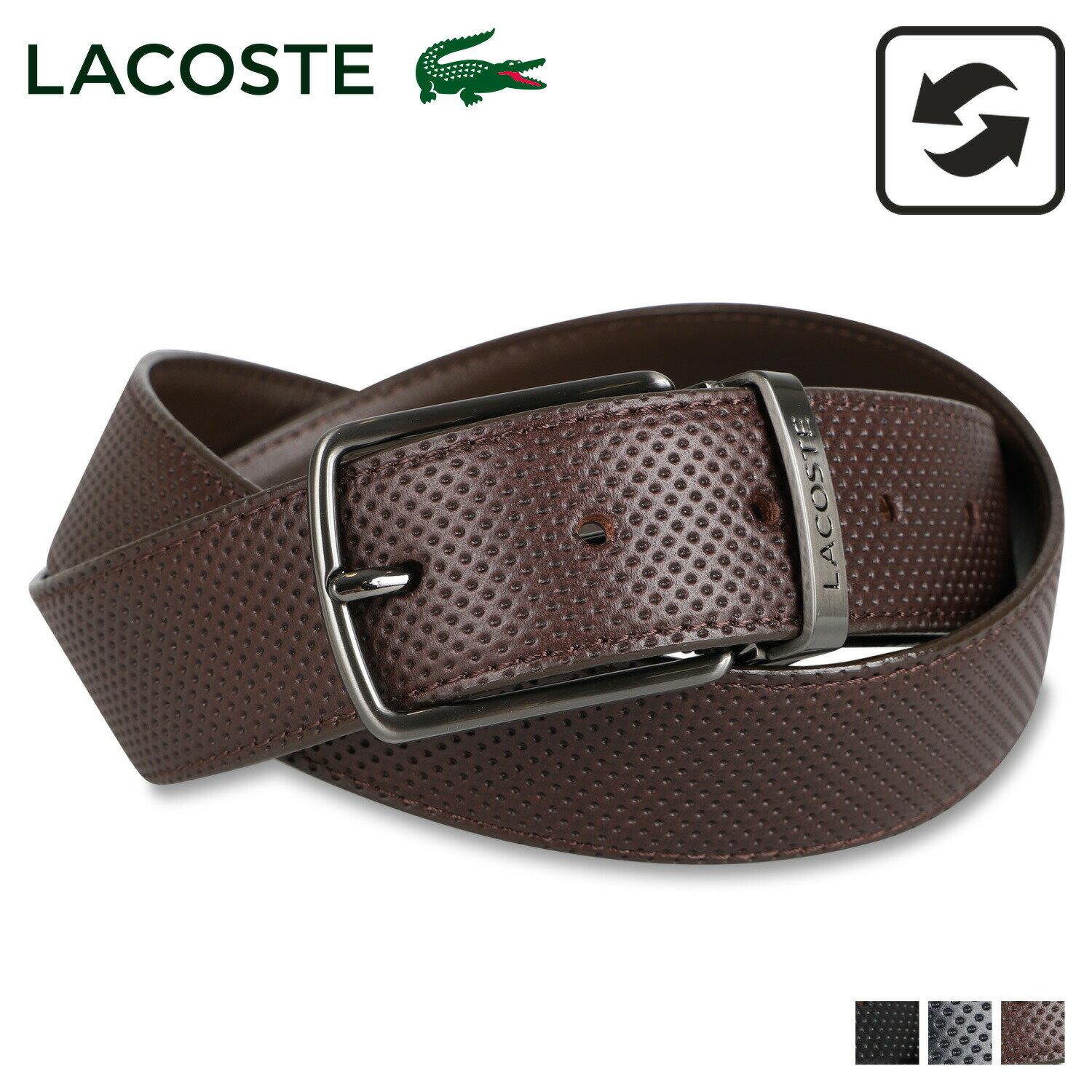 LACOSTE ベルト メンズ 【最大1000円OFFクーポン配布中】 LACOSTE BELT ラコステ ベルト メンズ リバーシブル ブラック ネイビー ダークブラウン 黒 LB80090