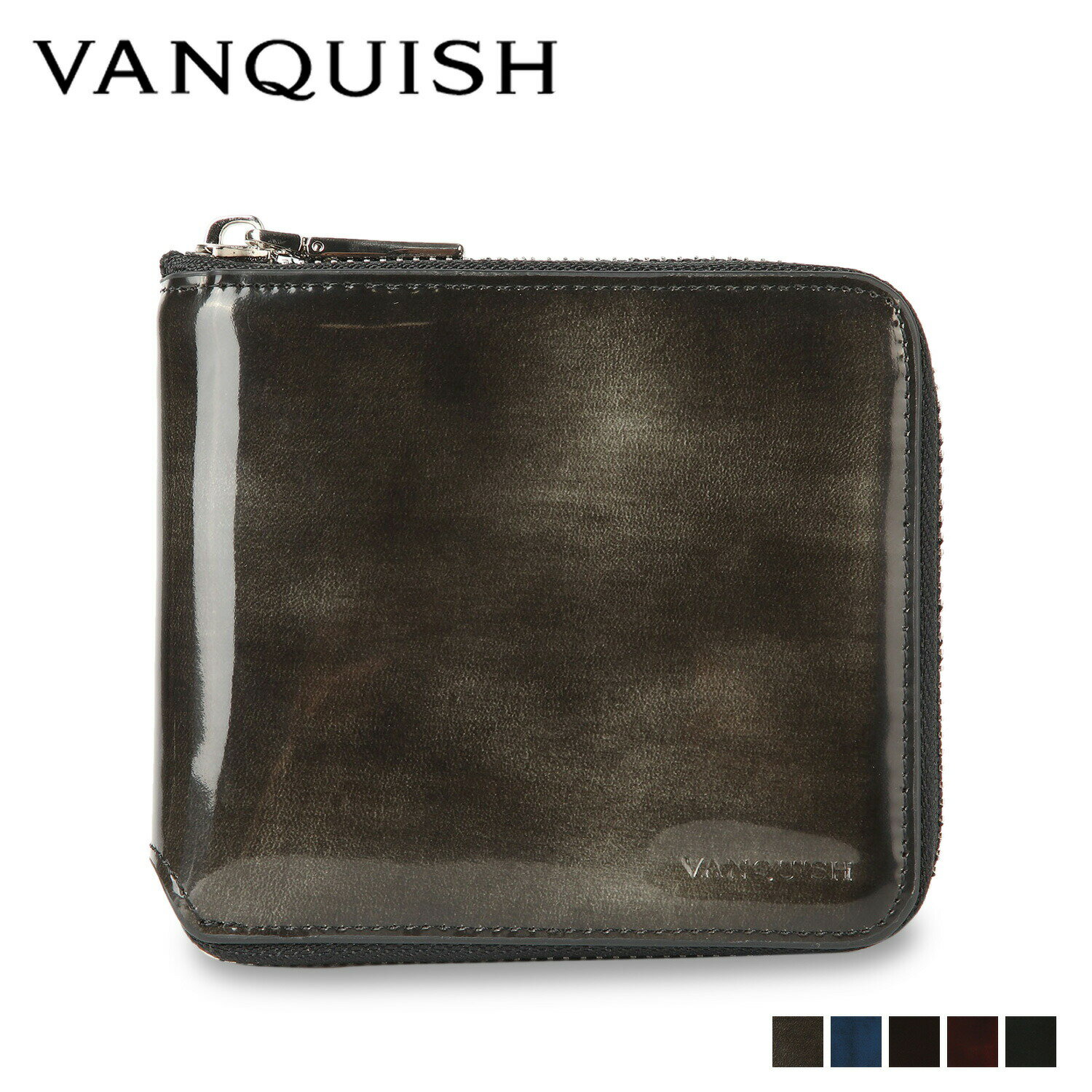 VANQUISH WALLET ヴァンキッシュ 二つ折り財布 メンズ 本革 ラウンドファスナー グレー ネイビー ブラウン ワイン グリーン VQM-43180