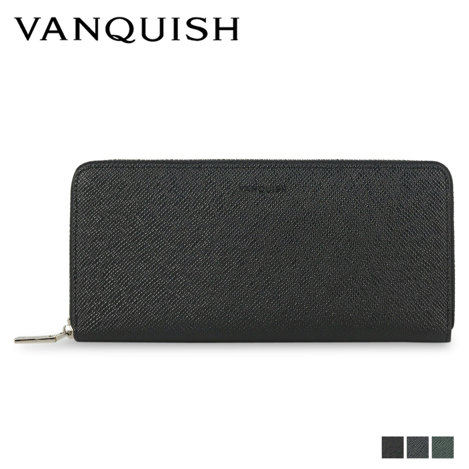 VANQUISH LONG WALLET ヴァンキッシュ 長財布 メンズ ラウンドファスナー 本革 ブラック ネイビー ダーク グリーン 黒 VQM-43270