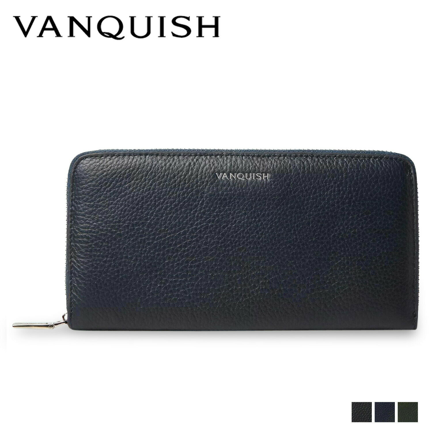 VANQUISH LONG WALLET ヴァンキッシュ 長財布 メンズ 本革 ラウンドファスナー ブラック ネイビー ダーク グリーン 黒 43510