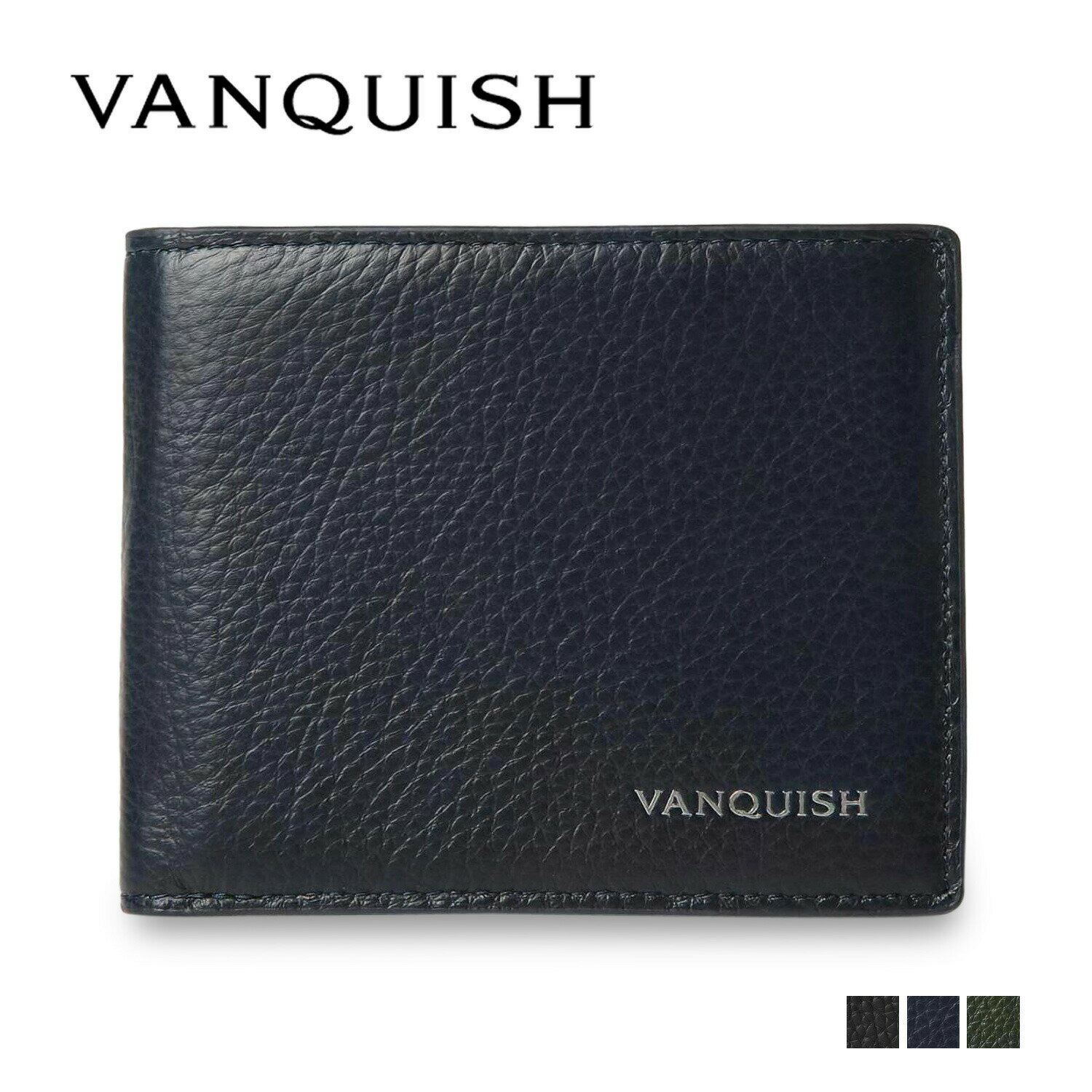 VANQUISH WALLET ヴァンキッシュ 二つ折り財布 メンズ 本革 ブラック ネイビー ダーク グリーン 黒 43520