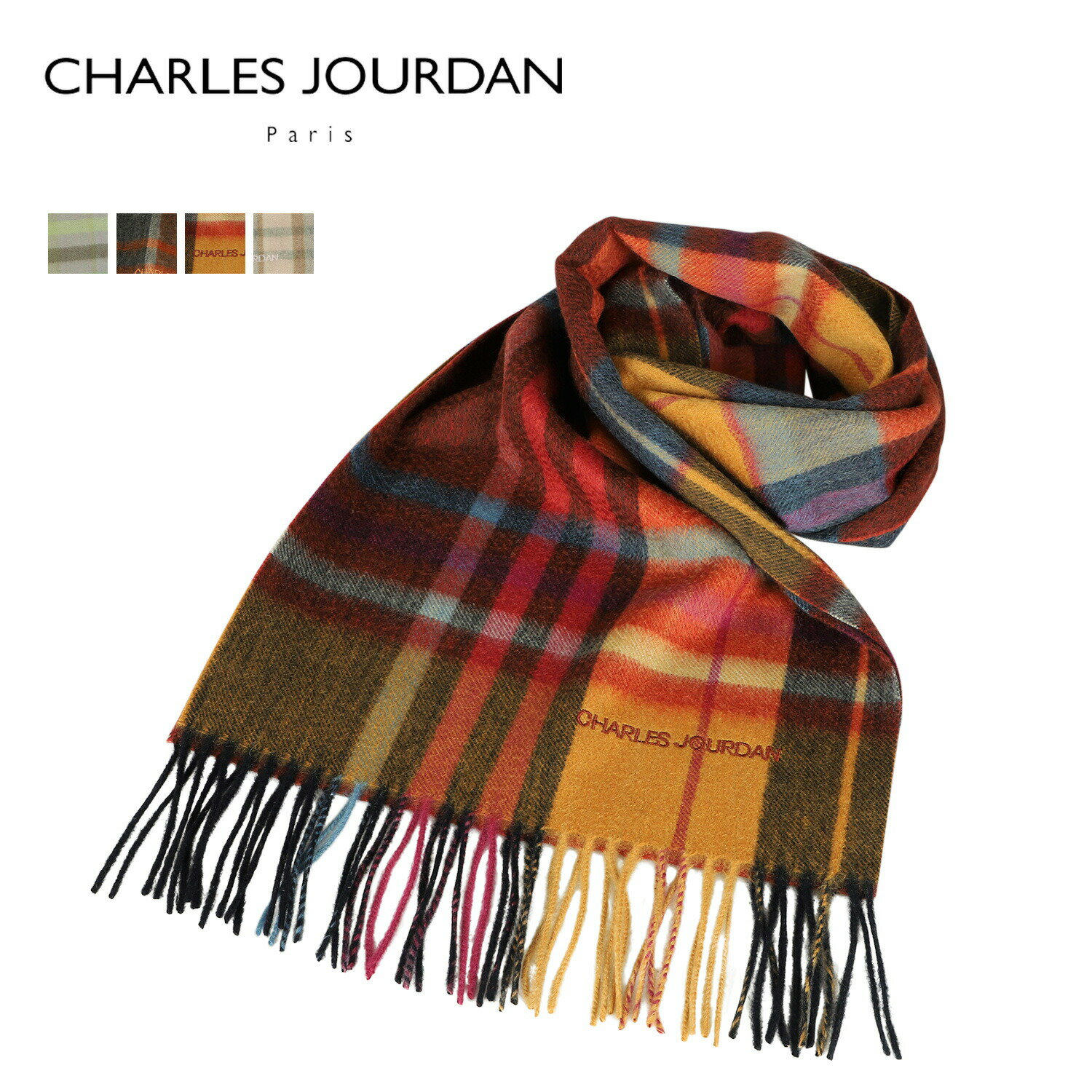 CHARLES JOURDAN シャルルジョルダン マフラー スカーフ メンズ レディース チェック カシミア グレー グリーン オレンジ ピンク R9904