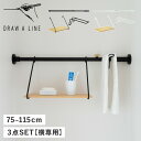 DRAW A LINE ドローアライン つっぱり棒 シェルフ ハンガー 3点セット 伸縮棒 ものほし竿 収納棚 ラック 壁 引っかけ 穴開けない 木製 WALL...