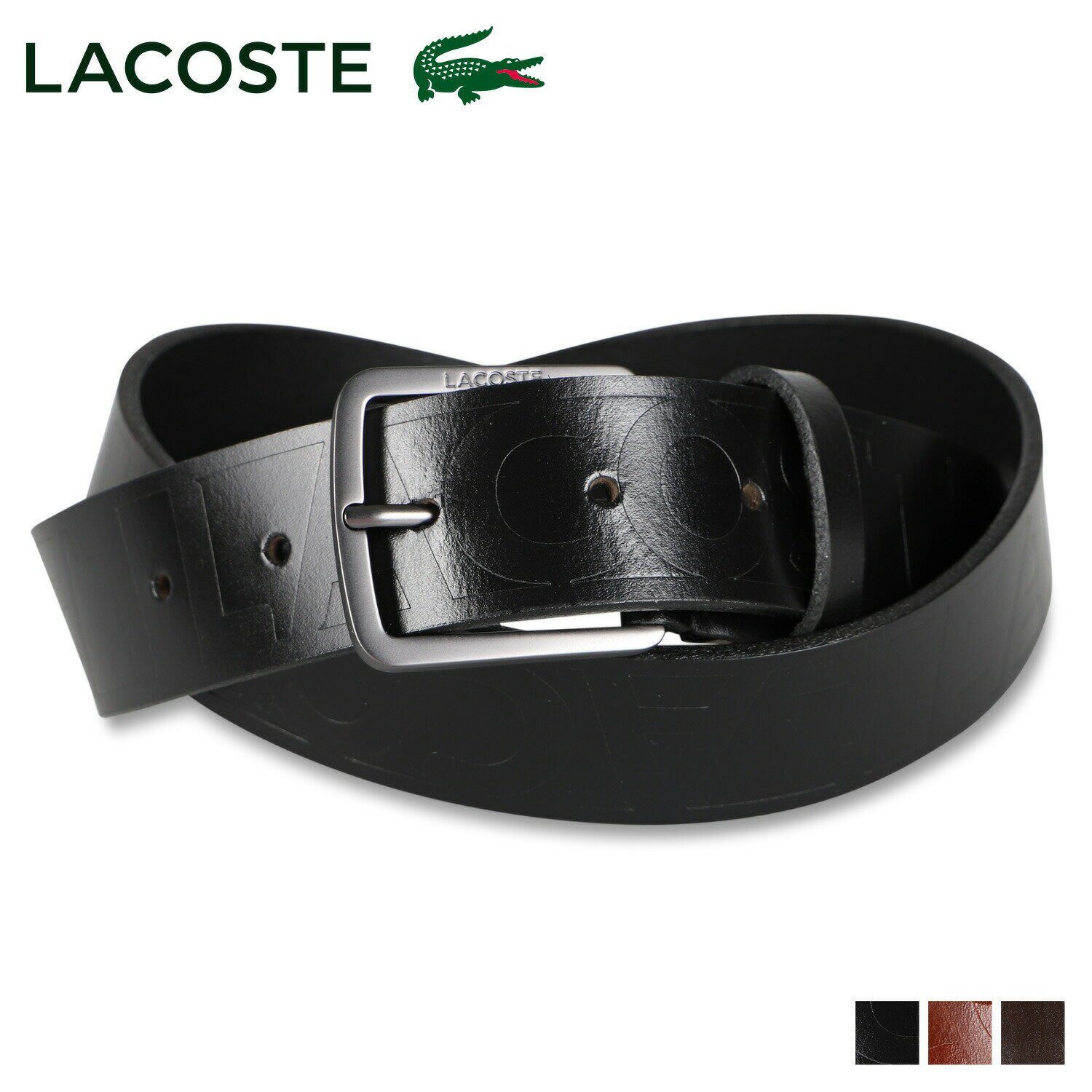 LACOSTE ベルト メンズ LACOSTE BELT ラコステ ベルト レザーベルト メンズ 本革 ブラック ダーク ブラウン 黒 LB61970