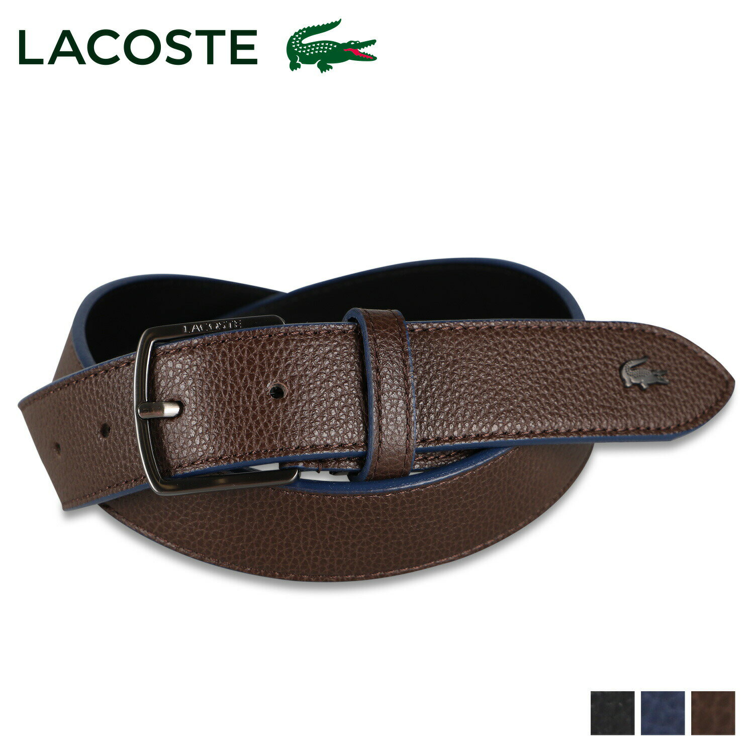 LACOSTE ベルト メンズ 【最大1000円OFFクーポン配布中】 LACOSTE BELT ラコステ ベルト レザーベルト メンズ 本革 ブラック ネイビー ダーク ブラウン 黒 LB62590