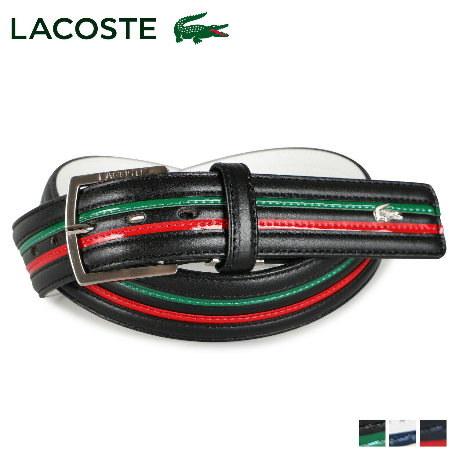 レザーベルト LACOSTE BELT ラコステ ベルト レザーベルト メンズ 本革 ブラック ホワイト ネイビー 黒 白 LB84290