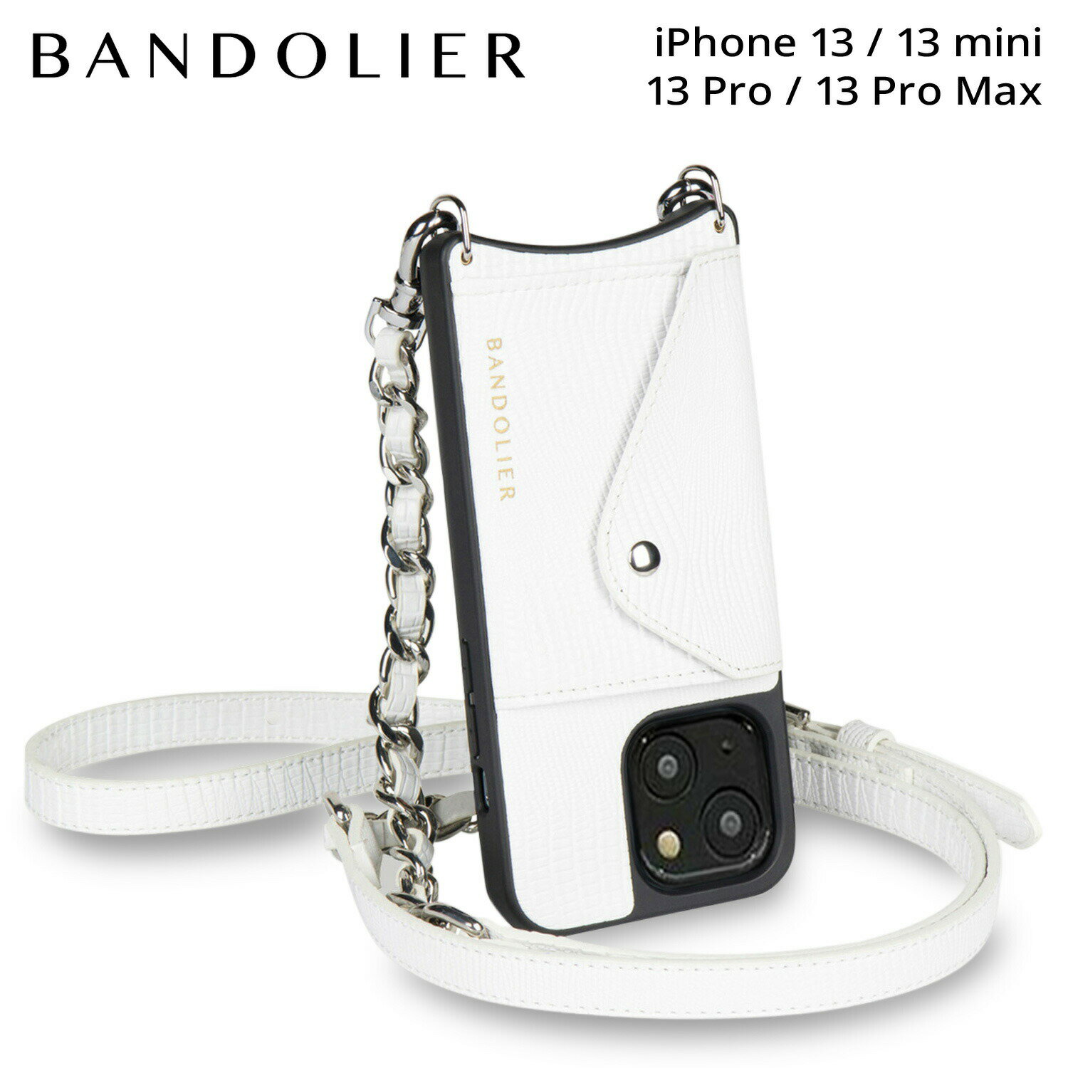 BANDOLIER PAIGE SIDE SLOT LIZARD WHITE バンドリヤー iPhone 13 mini iPhone 13 13Pro iPhone 13 Pro Max ケース スマホケース 携帯 ショルダー アイフォン ペイジ メンズ レディース ホワイト 白 14PAI