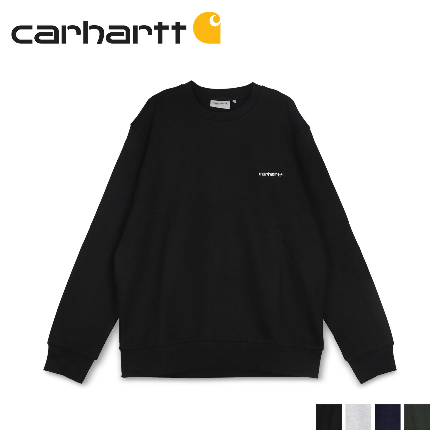 carhartt SCRIPT EMBROIDERY SWEATSHIRT カーハート トレーナー スウェット プルオーバー クルーネック メンズ ブラック グレー ダーク ネイビー グリーン 黒 I024678