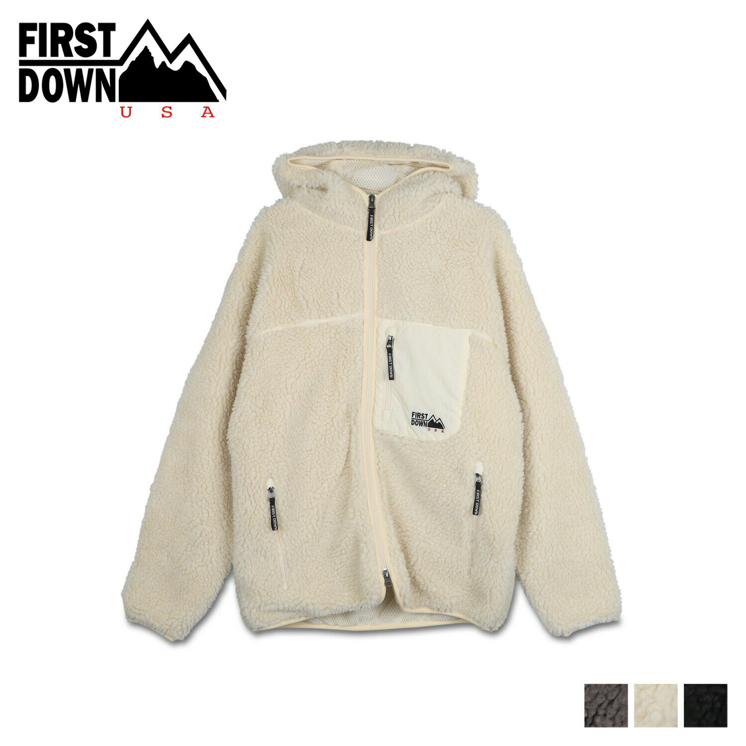 ファーストダウン ボアジャケット メンズ 【最大1000円OFFクーポン配布中】 FIRST DOWN BOA HOODIE JACKET ファーストダウン パーカー フリース ボア フーディー ジャケット メンズ レディース ブラック ホワイト チャコール グレー 黒 白 F342557C