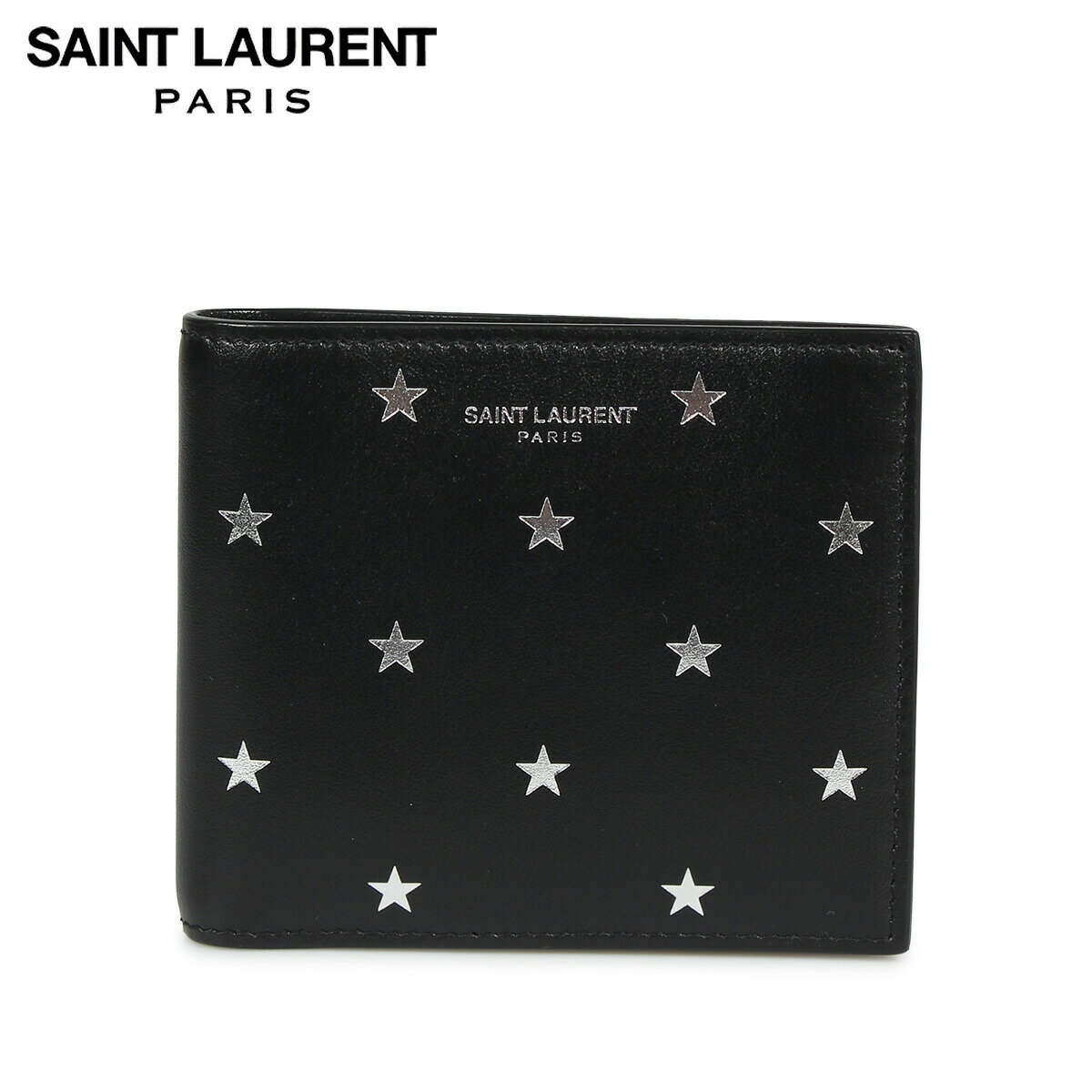 サンローラン プレゼント メンズ（30000円程度） SAINT LAURENT PARIS STAR PRINT WALLET サンローラン パリ 財布 二つ折り 本革 メンズ レディース ブラック 黒 3963070O7GN