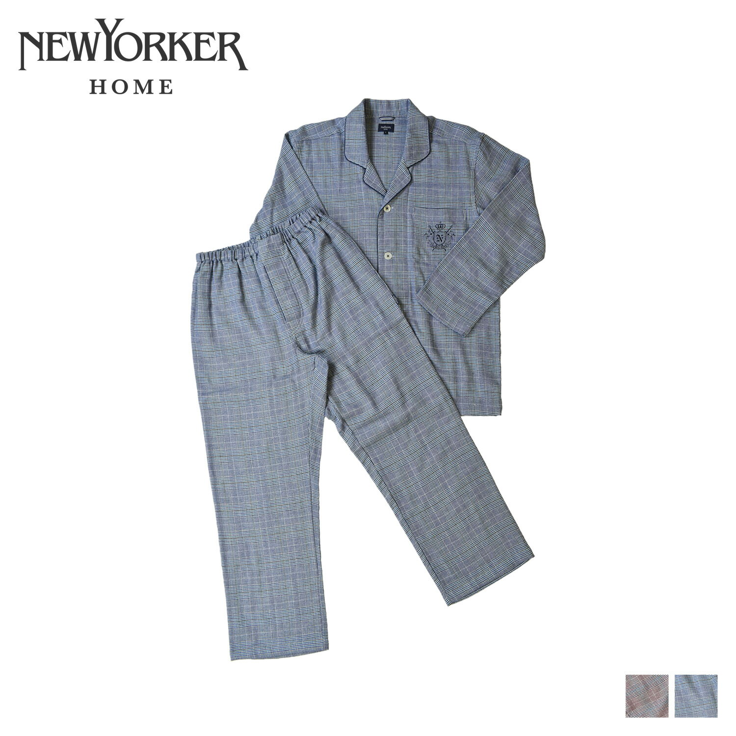 NEWYORKER HOME TAILORED PAJAMAS ニューヨーカーホーム ルームウェア 上下 メンズ パジャマ 長袖 前開き グレー レッド ブルー 0634-80