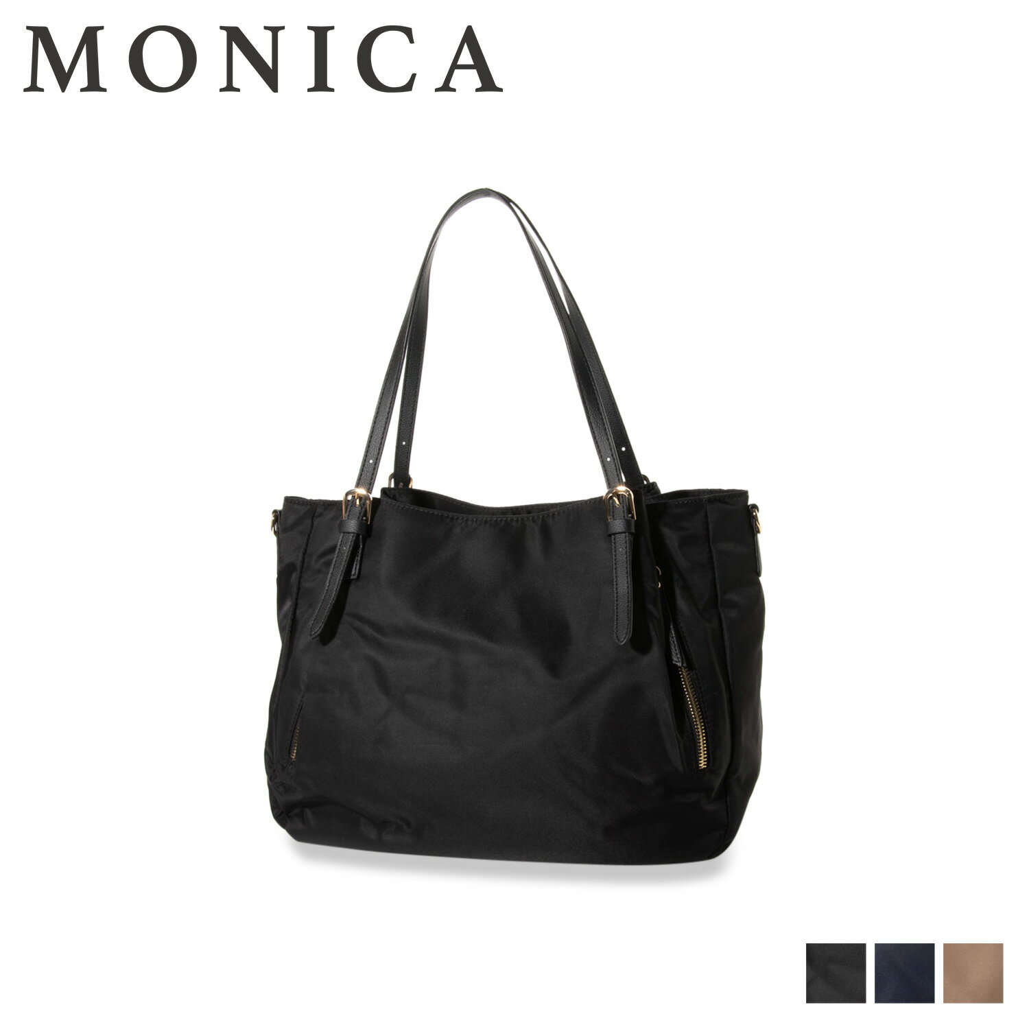 モニカ MONICA トートバッグ 【最大1000円OFFクーポン配布中】 MONICA TOTE BAG モニカ トートバッグ レディース ファスナー付き 斜め掛け Mサイズ 2WAY ナイロン コンビ ブラック ネイビー ベージュ 黒 MONI-1005 母の日