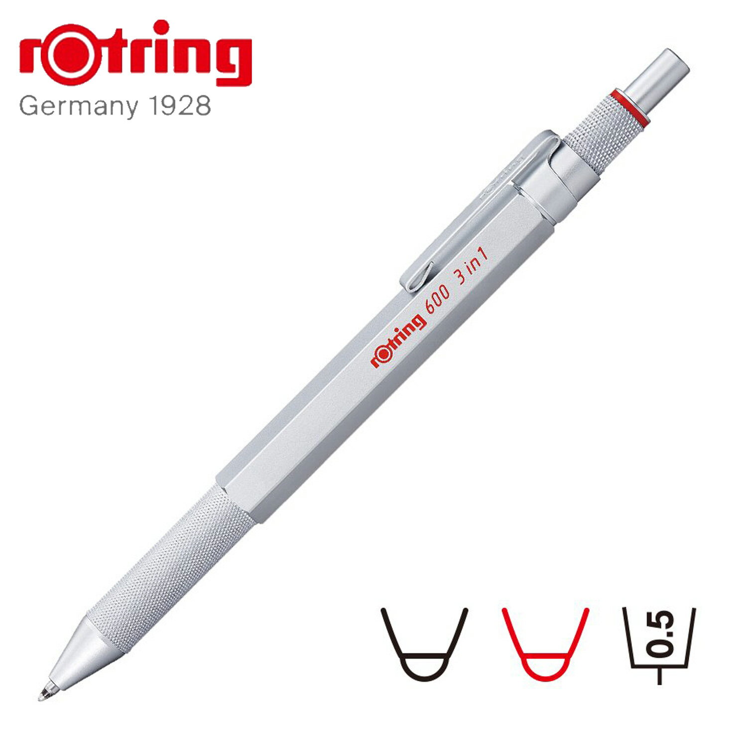 rOtring MULTI PEN ロットリング 600 3in1 多機能ペン マルチペン シャーペン ボールペン 油性 0.5mm シルバー 2121117