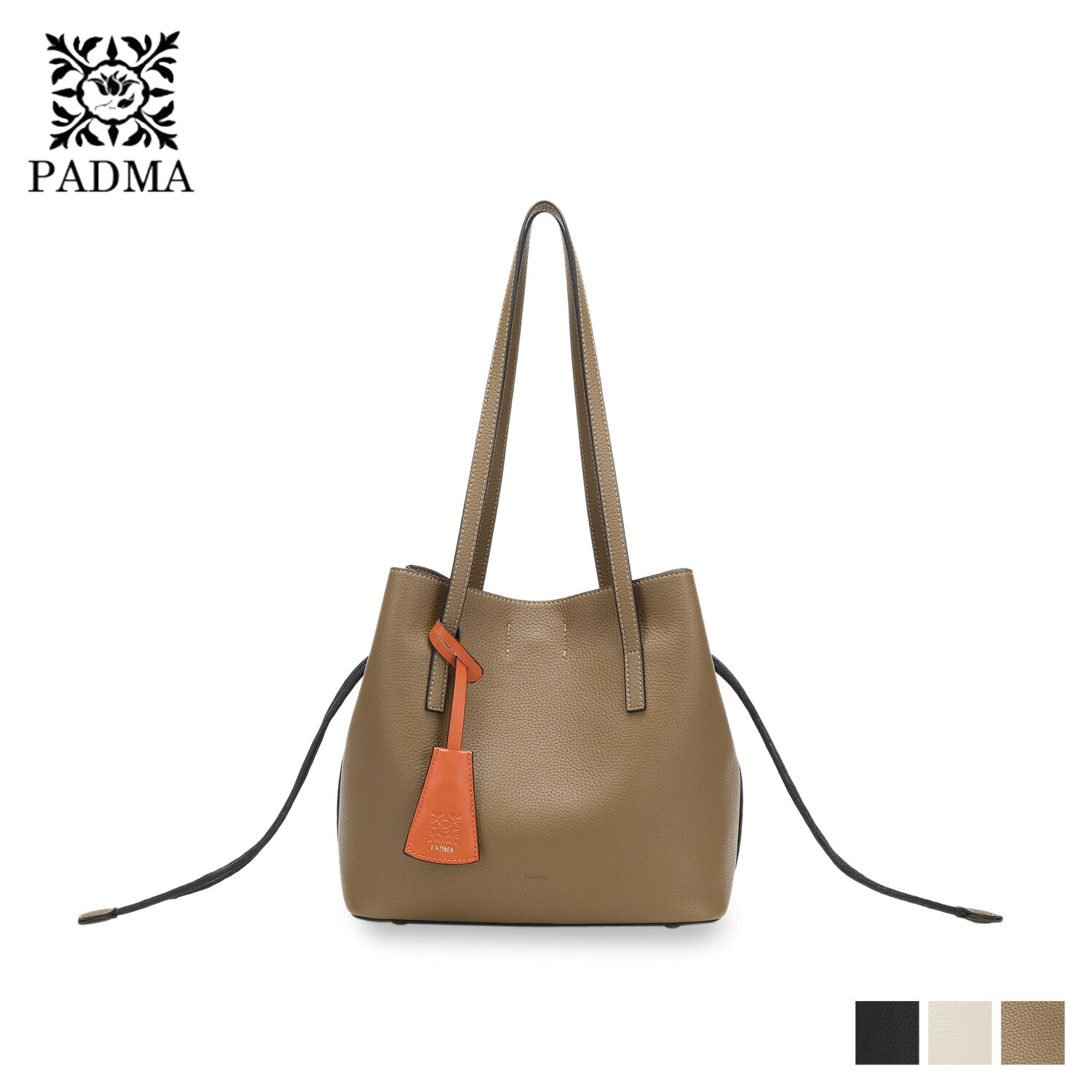 【最大1000円OFFクーポン発行中】 PADMA 2WAY TOTE BAG パドマ トートバッグ レディース 巾着 キーチャーム付き ブラック アイボリー ブラウン 黒 PAD-30510B