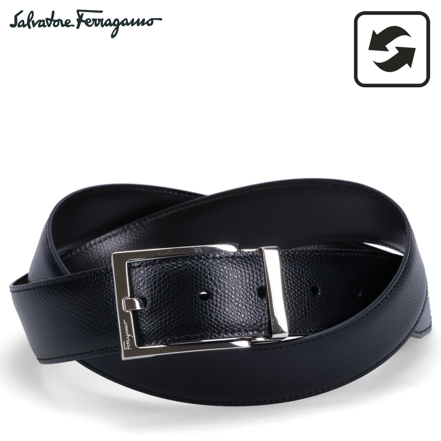 フェラガモ ベルト（メンズ） Salvatore Ferragamo REVERSIBLE LEATHER BELT サルヴァトーレ フェラガモ レザーベルト メンズ リバーシブル 本革 イタリア製 ビジネス ブラック 黒 679301 675158