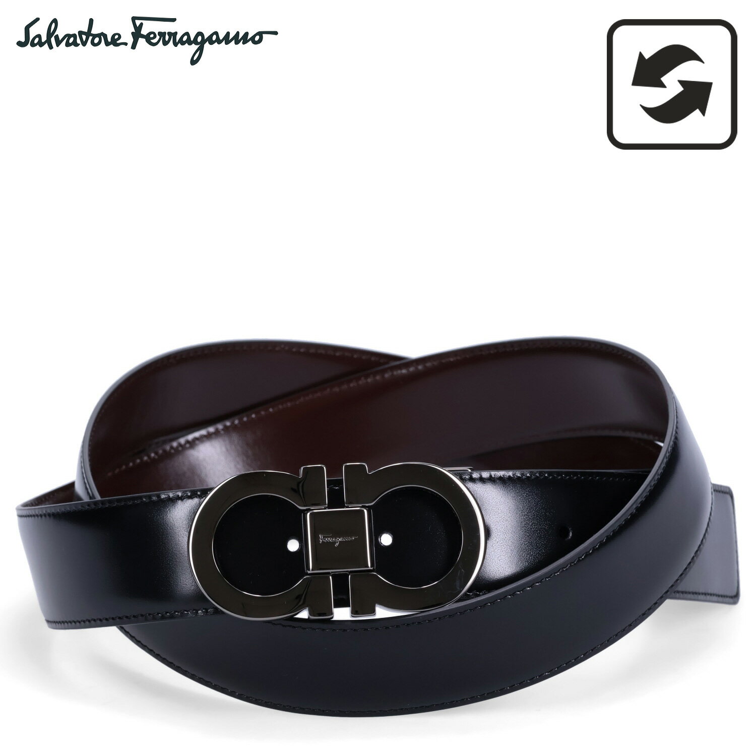 サルヴァトーレ フェラガモ 革ベルト メンズ Salvatore Ferragamo REVERSIBLE LEATHER BELT サルヴァトーレ フェラガモ レザーベルト メンズ リバーシブル 本革 イタリア製 ビジネス ブラック ブラウン 黒 679535 644557