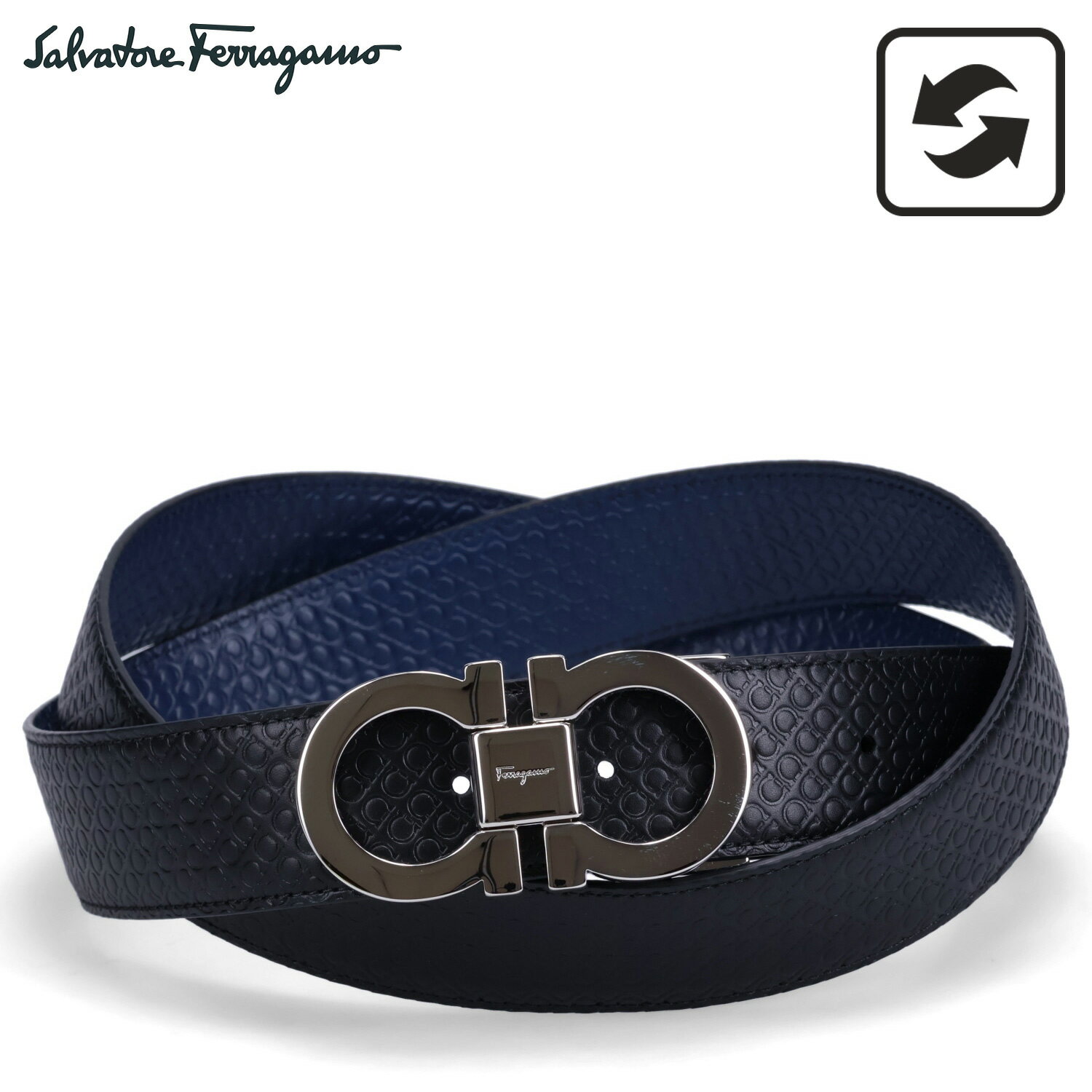 サルヴァトーレ フェラガモ 革ベルト メンズ Salvatore Ferragamo REVERSIBLE LEATHER BELT サルヴァトーレ フェラガモ レザーベルト メンズ リバーシブル 本革 イタリア製 ビジネス ブラック ブルー 黒 679535 714462