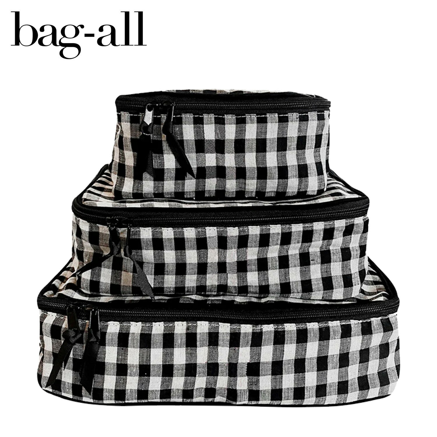 Bag-all COTTON PACKING CUBES バッグオール トラベルポーチ 圧縮バッグ 収納 3点セット ケース バッグインバッグ 衣類収納 レディース ギンガムチェック