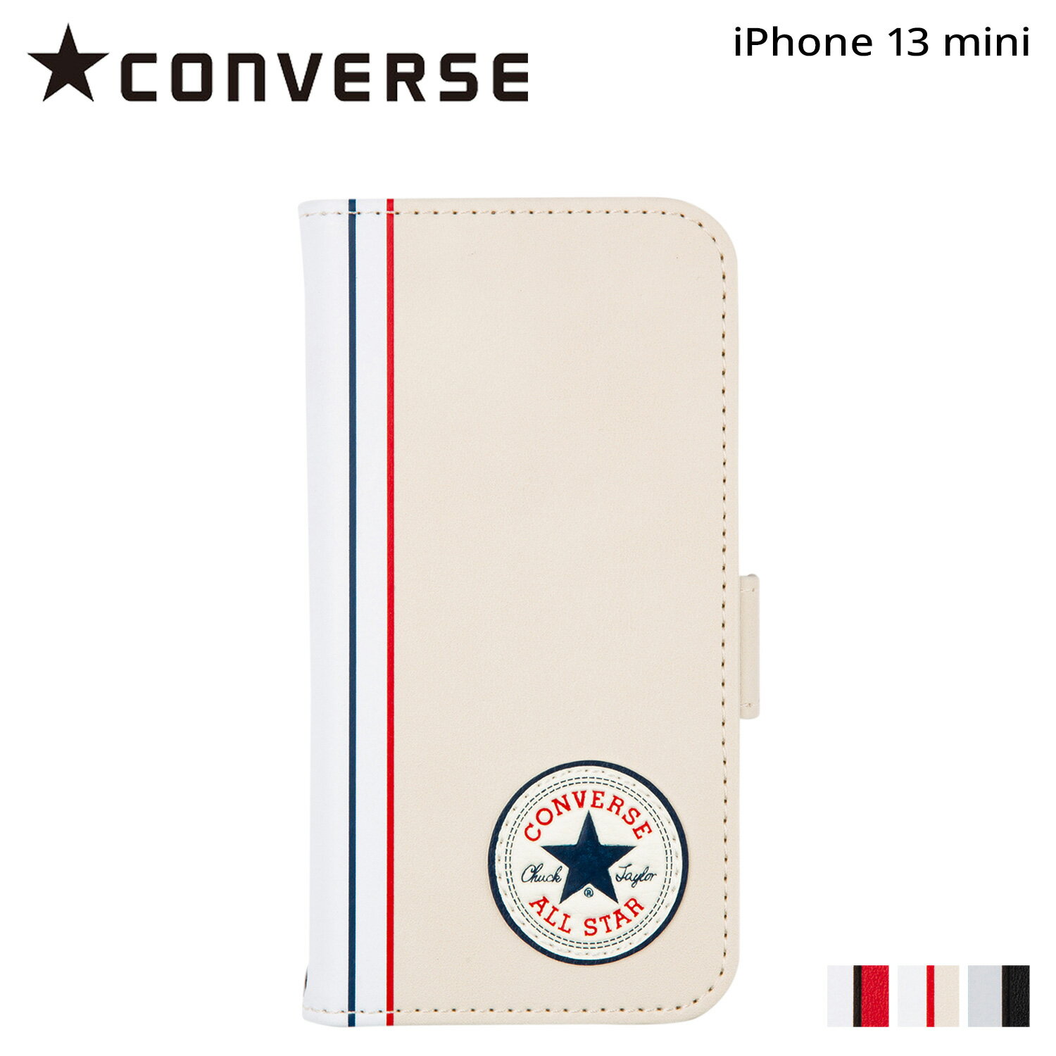 【最大1000円OFFクーポン配布中】 CONVERSE UNCLE PATCH&STRIPES BOOK TYPE CASE コンバース iPhone13 mini スマホケース メンズ レディース 手帳型 携帯 アイフォン ブラック アイボリー レッド 黒