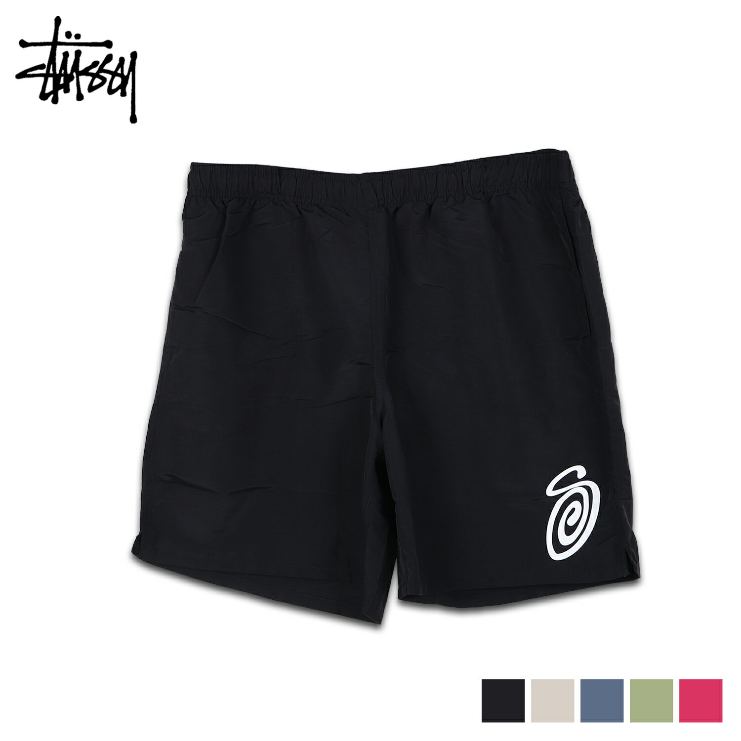 【最大1000円OFFクーポン配布中】 STUSSY CURLY S WATER SHORT ステューシー ショート パンツ ハーフパンツ メンズ 水陸両用 撥水 大きいサイズ ブラック クリーム ネイビー グリーン ピンク 黒 113157