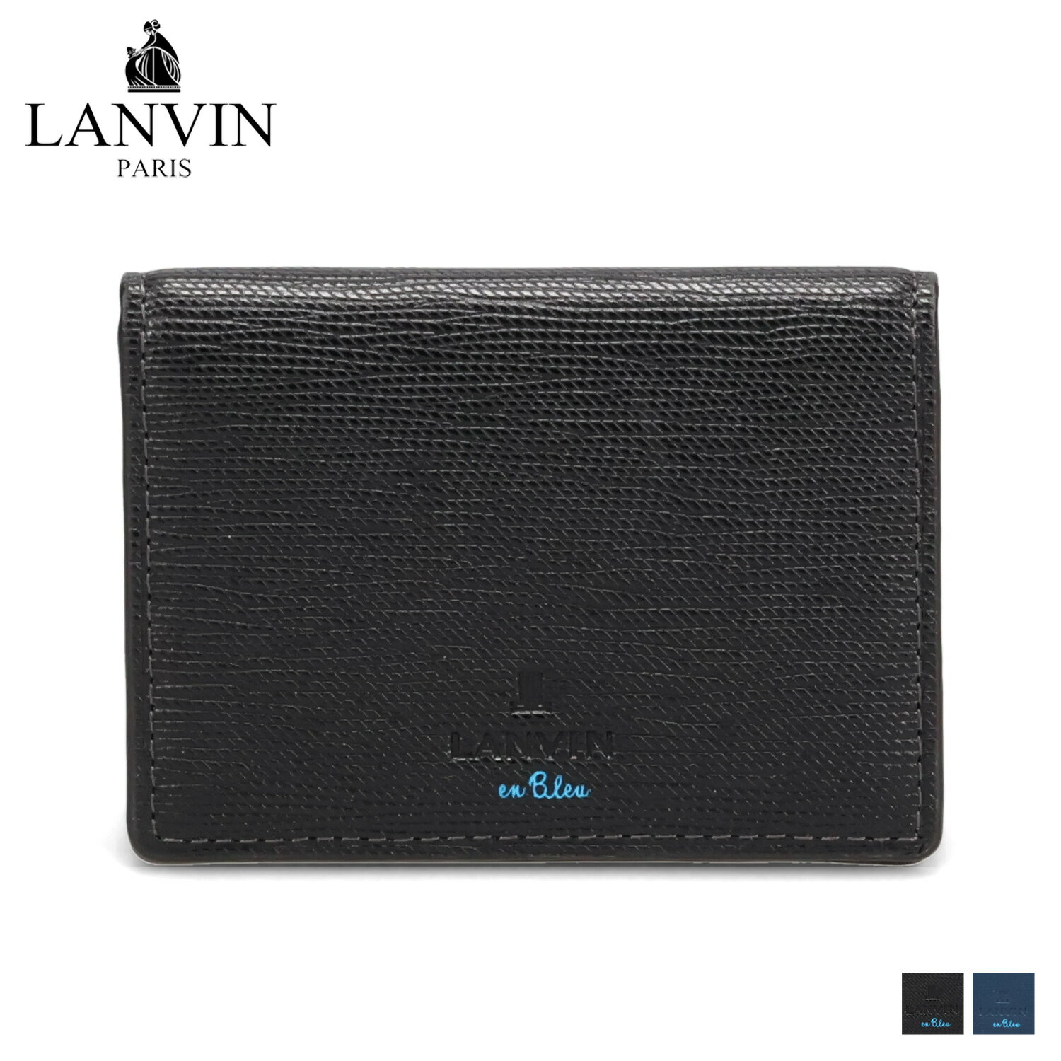 LANVIN en Bleu PASS CASE ランバンオンブルー パスケース カードケース ID 定期入れ メンズ レディース 本革 ブラック ネイビー 黒 522607