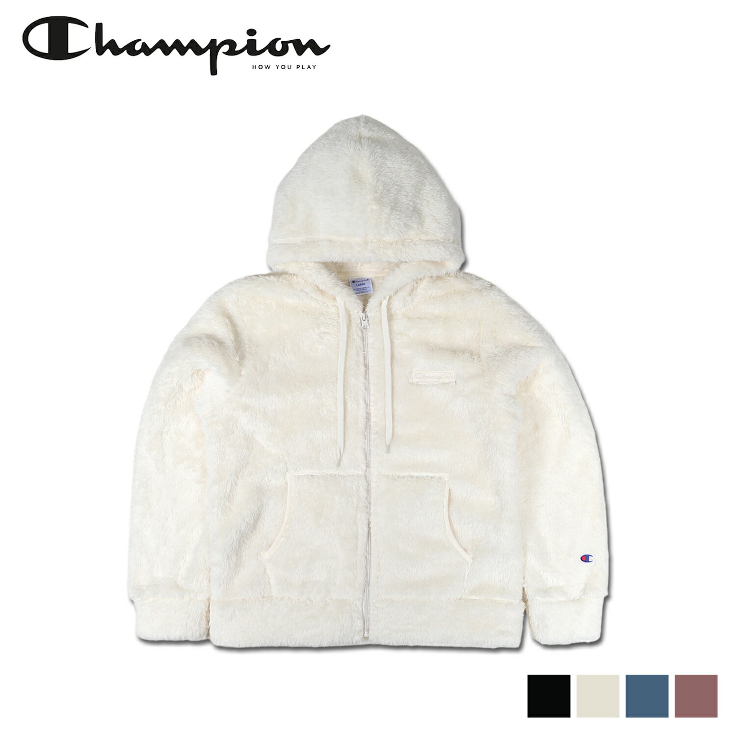 チャンピオン ボアジャケット レディース Champion ZIP FOODED JACKET チャンピオン ジャケット フリースジャケット ジップアップ アウター フーデッド レディース ブラック ホワイト ブルー ピンク 黒 白 CW-Y606