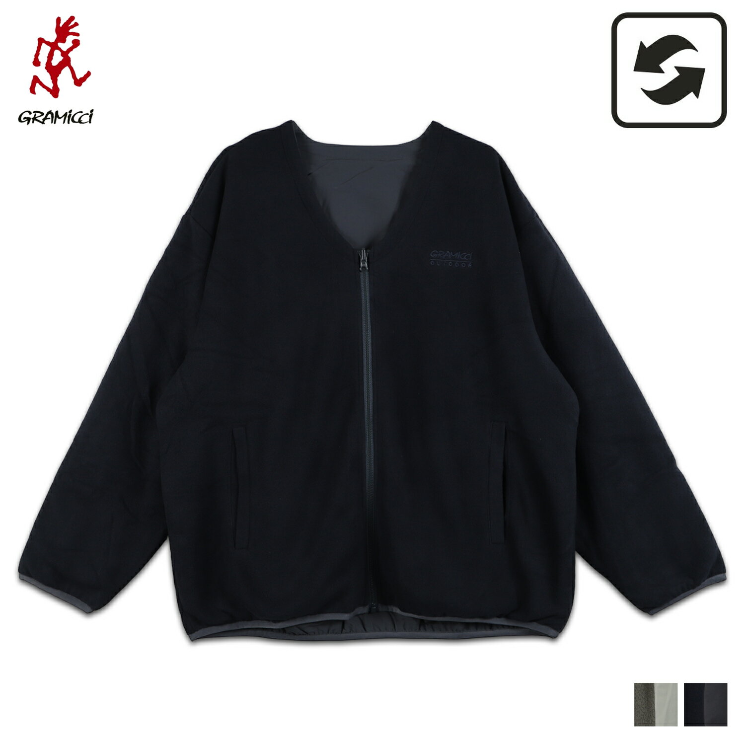 GRAMICCI REVERSIBLE FLEECE CARDIGAN グラミチ カーディガン フリース アウター メンズ レディース リバーシブル 薄手 ベージュ ダーク ネイビー G3FU-J031