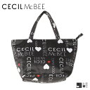 セシルマクビー バッグ 【最大1000円OFFクーポン配布中】 CECIL McBEE TOTE BAG セシルマクビー バッグ トートバッグ レディース Mサイズ ファスナー付き ロゴパターン ブラック ホワイト 黒 白 CM121139