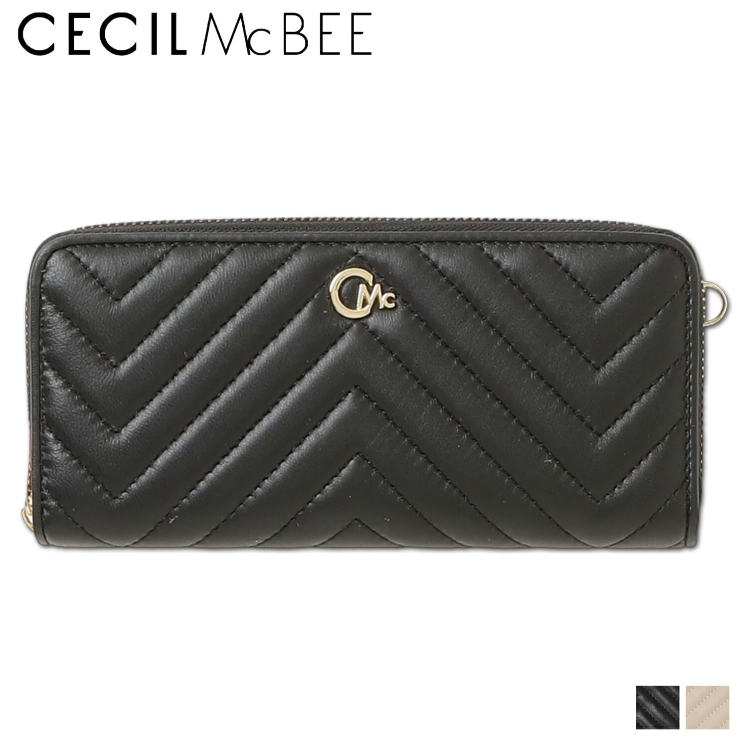 CECIL McBEE QUILT WALLET セシルマクビー 財布 長財布 レディース ラウンドファスナー キルト ブラック ベージュ 黒 CM122092