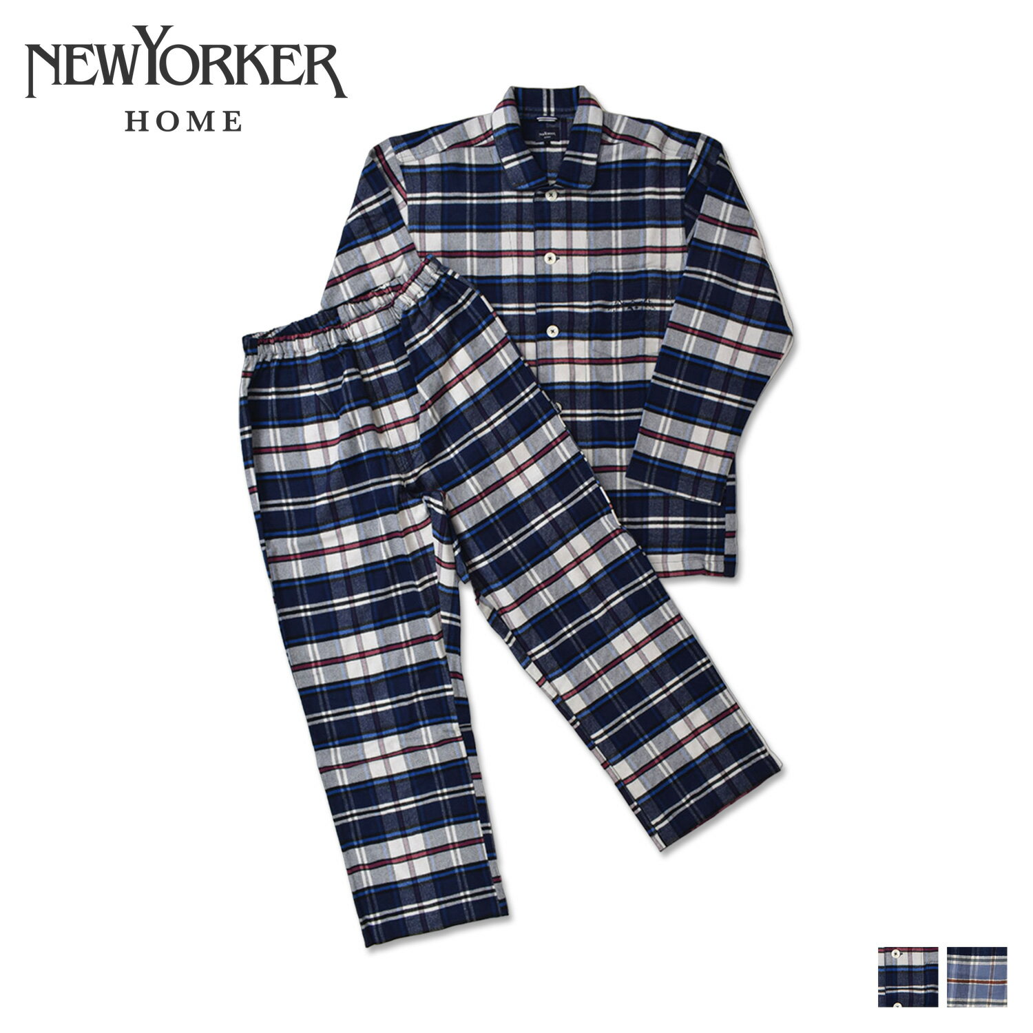 NEWYORKER HOME ROOM WEAR ニューヨーカーホーム ルームウェア 部屋着 パジャマ セットアップ ナイトウェア メンズ テーラード チェック ネイビー ブルー 0662-80