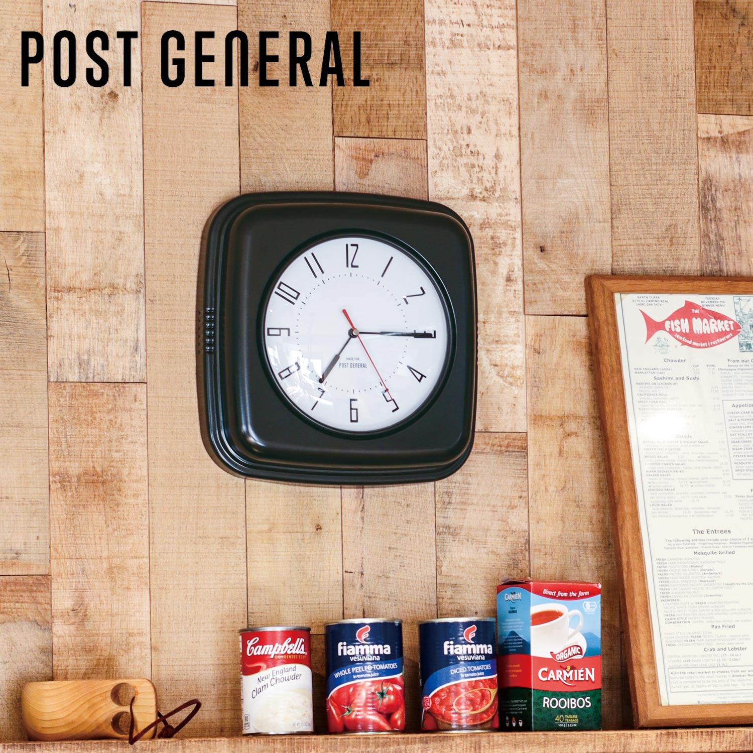 POST GENERAL BISPHAM WALL CLOCK ポストジェネラル 掛け時計 壁掛け ウォールクロック ビスファム 音がしない スイープムーブメント スイープセコンド 静音 ブラック 黒 982260