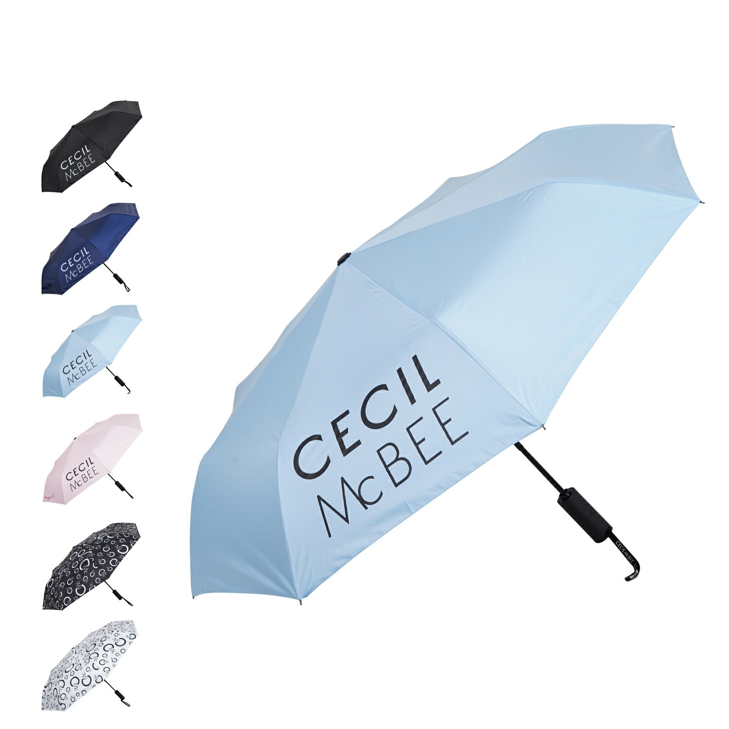 CECIL McBEE green セシルマクビーグリーン 折りたたみ傘 軽量 晴雨兼用 自動開閉 日傘 レディース 完全遮光 遮蔽 UVカット 紫外線対策 ブラック ネイビー ブルー ピンク 黒 CGS2350UM