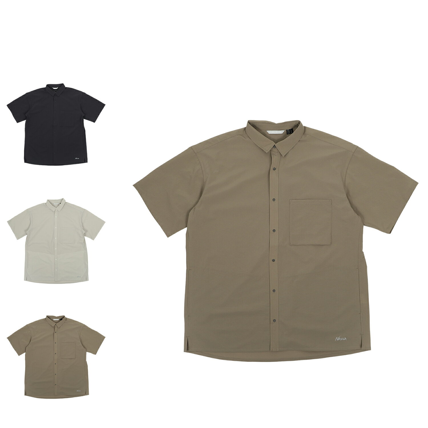 NANGA Dot Air COMFY S/S SHIRT ナンガ シャツ 半袖 ドットエア コンフィー ショートスリーブ メンズ 薄手 ブラック ライトベージュ ベージュ 1E900