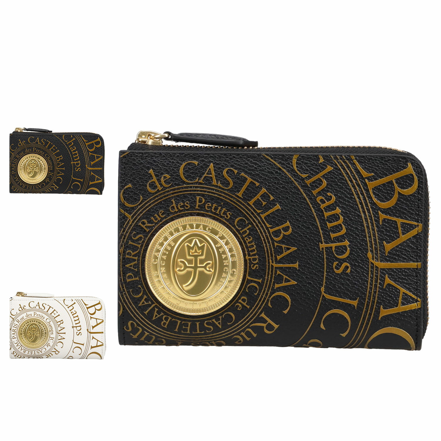 樂天商城 - CASTELBAJAC プルトン カステルバジャック 財布 二つ折り財布 メンズ L字ファスナー 本革 ブラック ホワイト 黒 白 77621