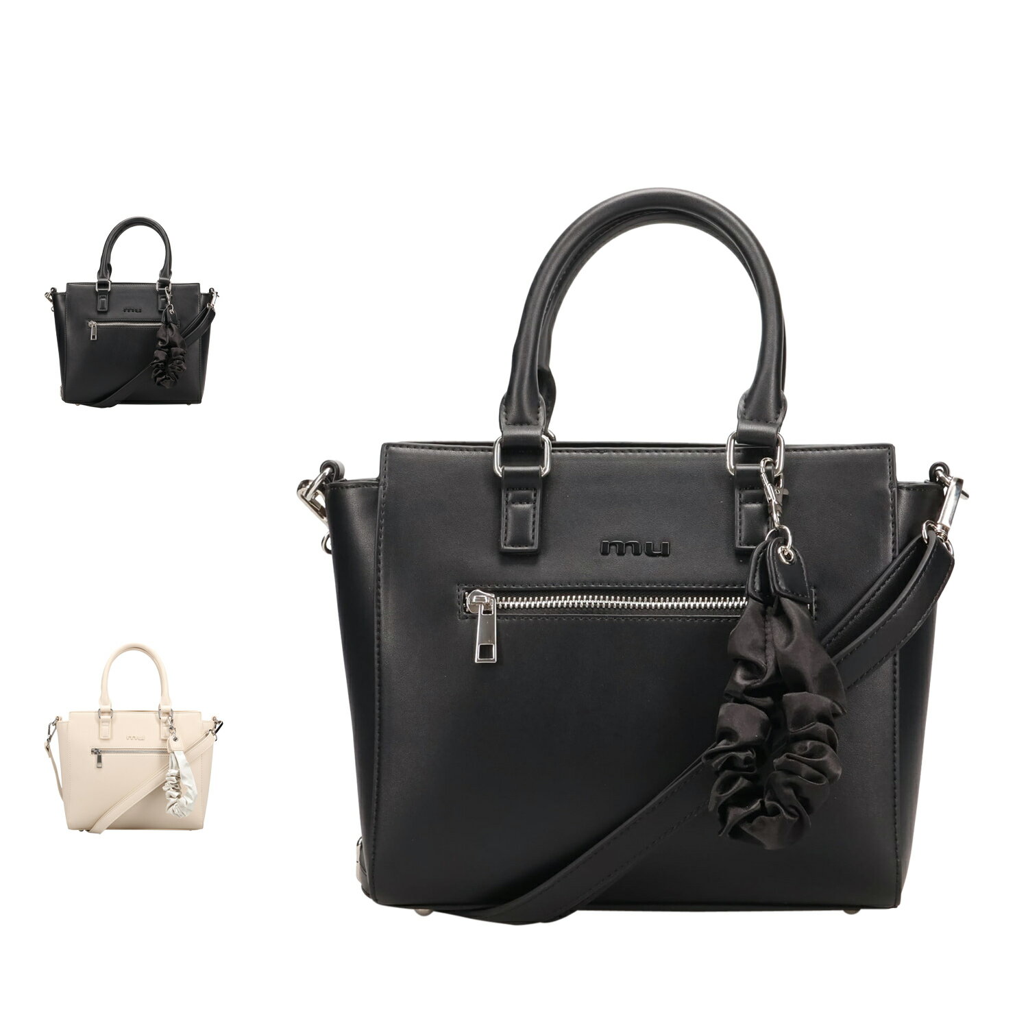 【最大1000円OFFクーポン発行中】 MURUA ギャザーチャーム ムルーア バッグ トートバッグ ショルダーバッグ 2WAY レディース ファスナー付き 斜めがけ ブラック ベージュ 黒 MR-B1335