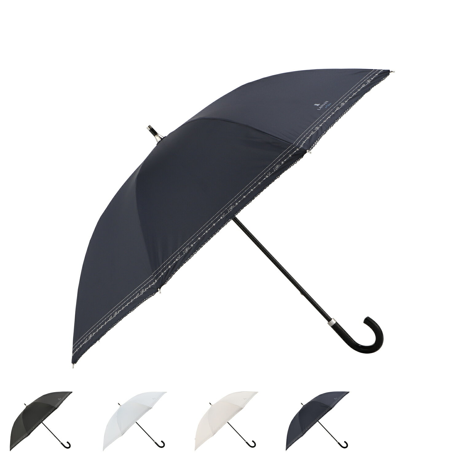 Rakuten - LANVIN en Bleu ラメ刺繍 ピコレース ランバンオンブルー 日傘 完全遮光 晴雨兼用 長傘 雨傘 レディース 50cm 軽量 UVカット 一級遮光 遮熱 ブラック グレー ブラウン ブルー 黒
