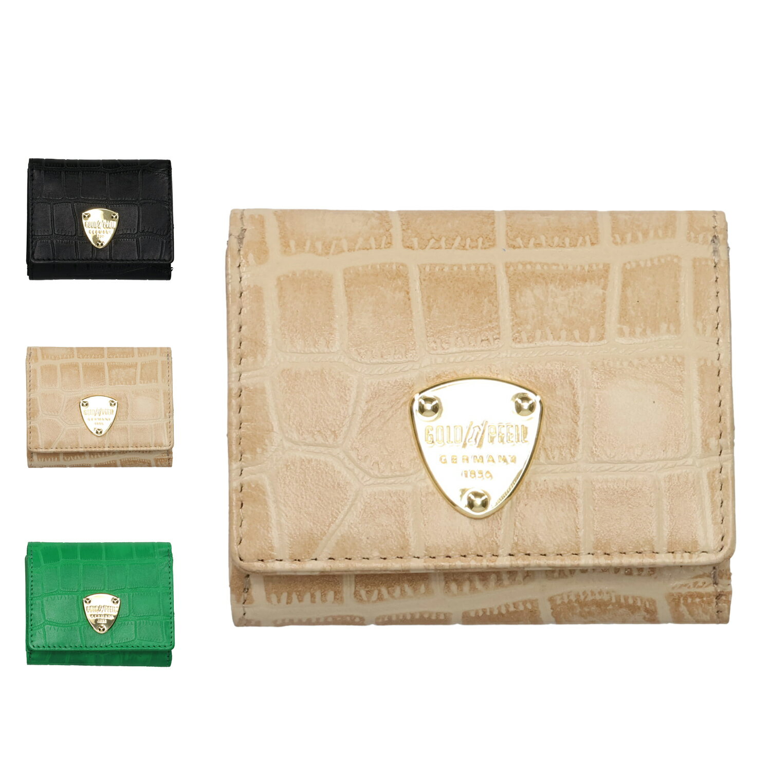 ゴールドファイル herrlich GOLD PFEIL 財布 ミニ財布 レディース ヘルリヒ コンパクト クロコ型押し 本革 ブラック 黒 ベージュ グリーン GP51410