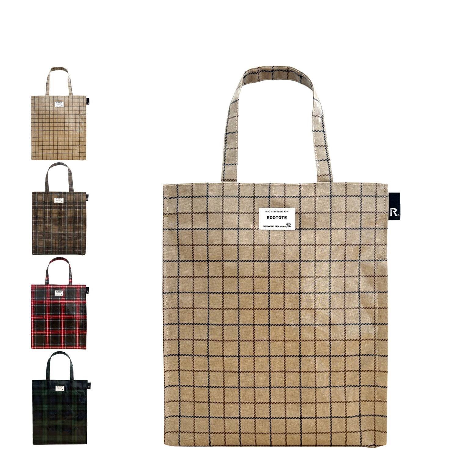 ROOTOTE ルートート バッグ トートバッグ EU.アーキャトル.ラミネート-T レディース 軽量 撥水 A4 チェック柄 ベージュ ブラウン レッド グリーン 3605