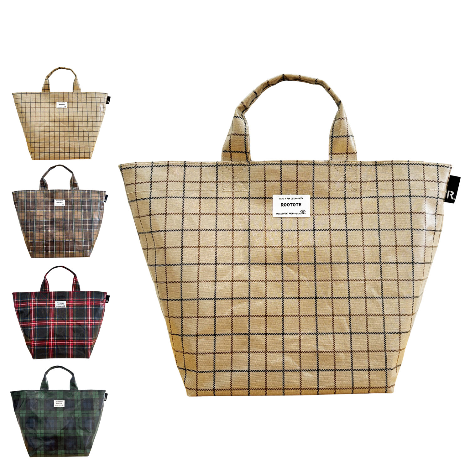 ROOTOTE ルートート バッグ トートバッグ EU.デリ.ラミネート-T レディース 軽量 撥水 チェック柄 ベージュ ブラウン レッド グリーン 3608