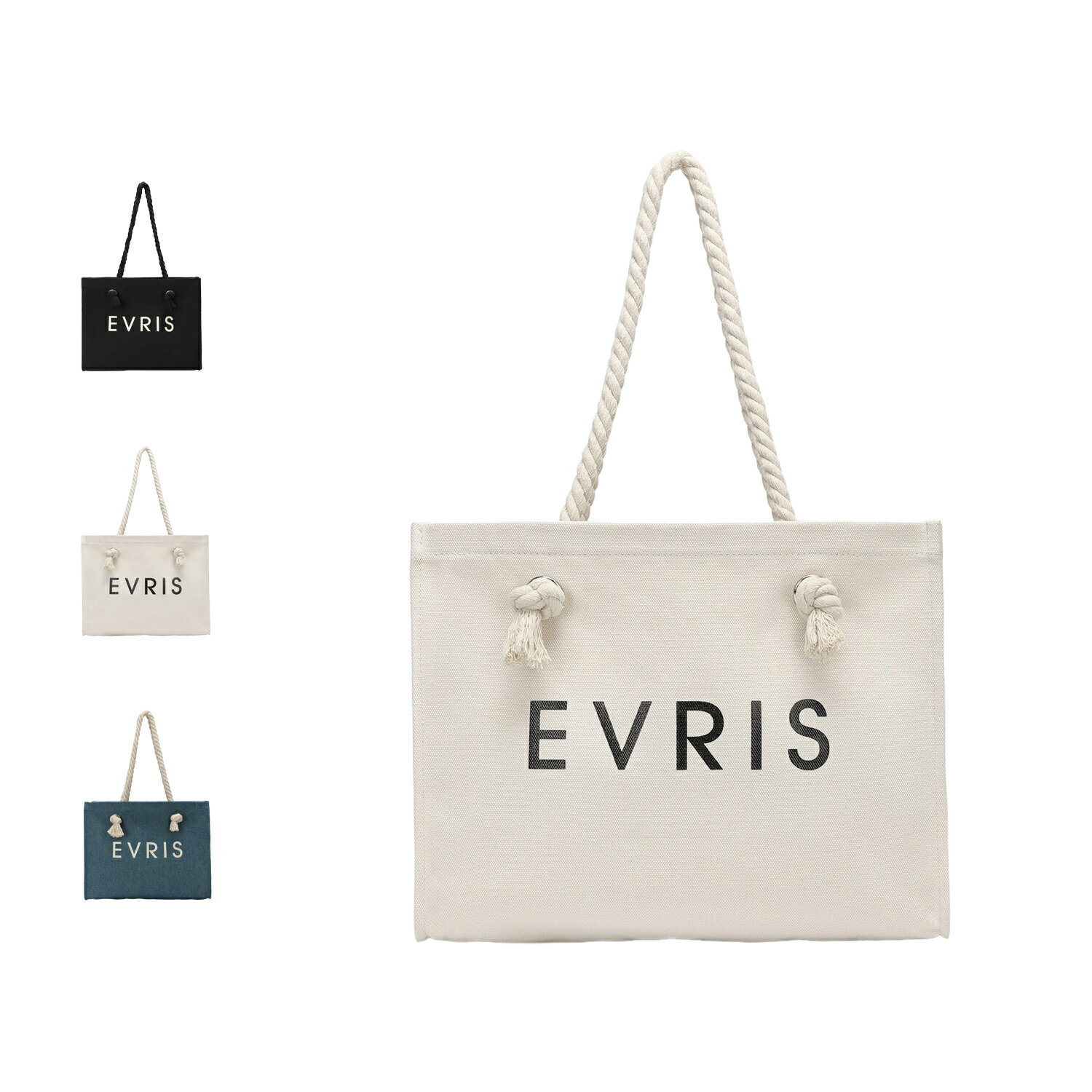 EVRIS ロゴファブリック プリントロープエヴリス バッグ トートバッグ レディース 軽量 ブラック アイボリー デニム 黒 EVR-20180B