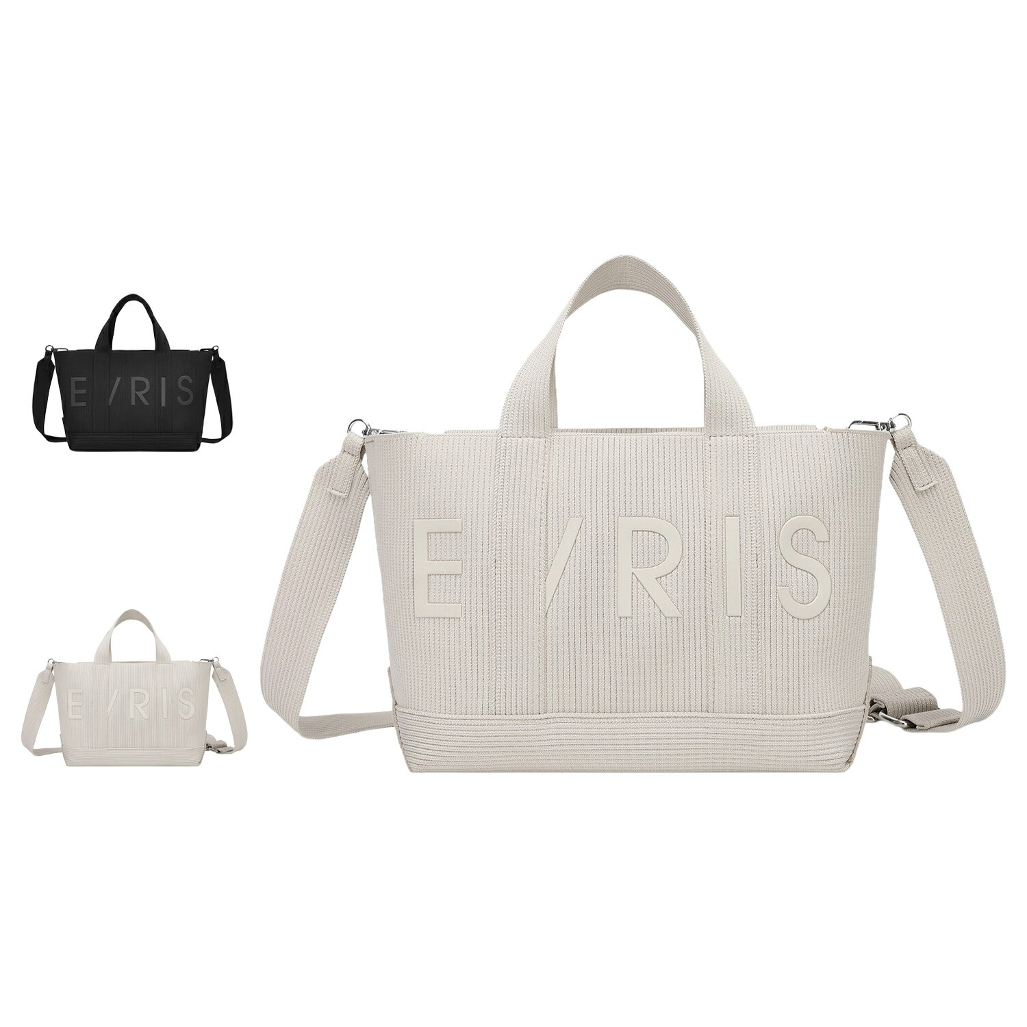 EVRIS ロゴリブニット エヴリス バッグ トートバッグ ミニ ショルダー レディース ファスナー付 軽量 斜めがけ 大人 軽量 ブラック ベージュ 黒 EVR-20220B