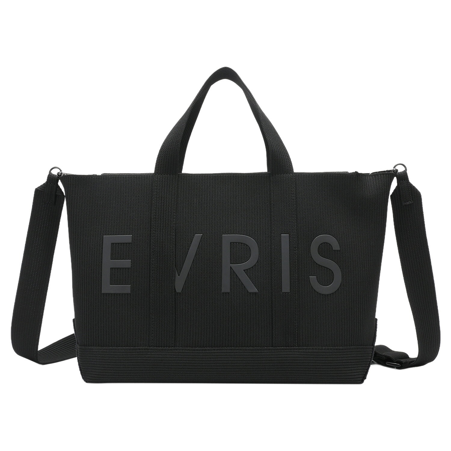 EVRIS ロゴリブニット エヴリス バッグ トートバッグ ミティアム ショルダー レディース ファスナー付 軽量 斜めがけ 大人 軽量 ブラック 黒 EVR-20230B